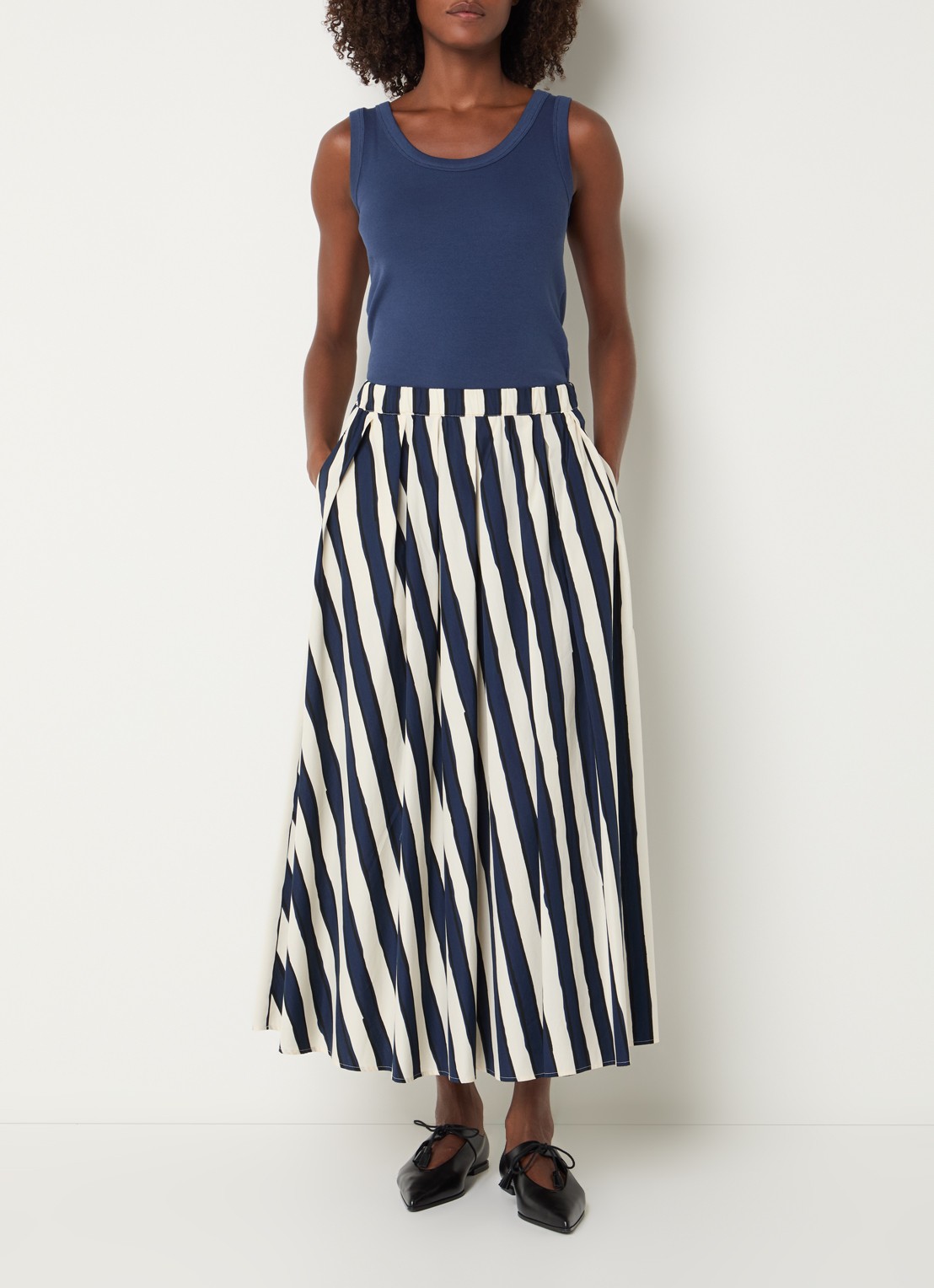 MaxMara Duomo midi rok met print en steekzakken - voorkant 3 donkerblauw