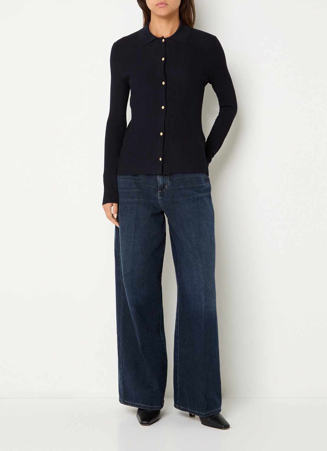 MaxMara Fijngebreid vest in wolblend - voorkant 3 donkerblauw