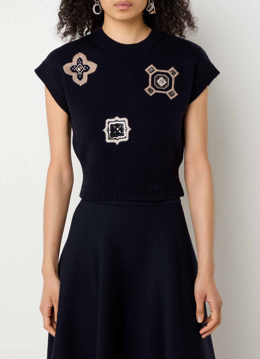 MaxMara Fijngebreide top in kasjmierblend met strass - detail donkerblauw