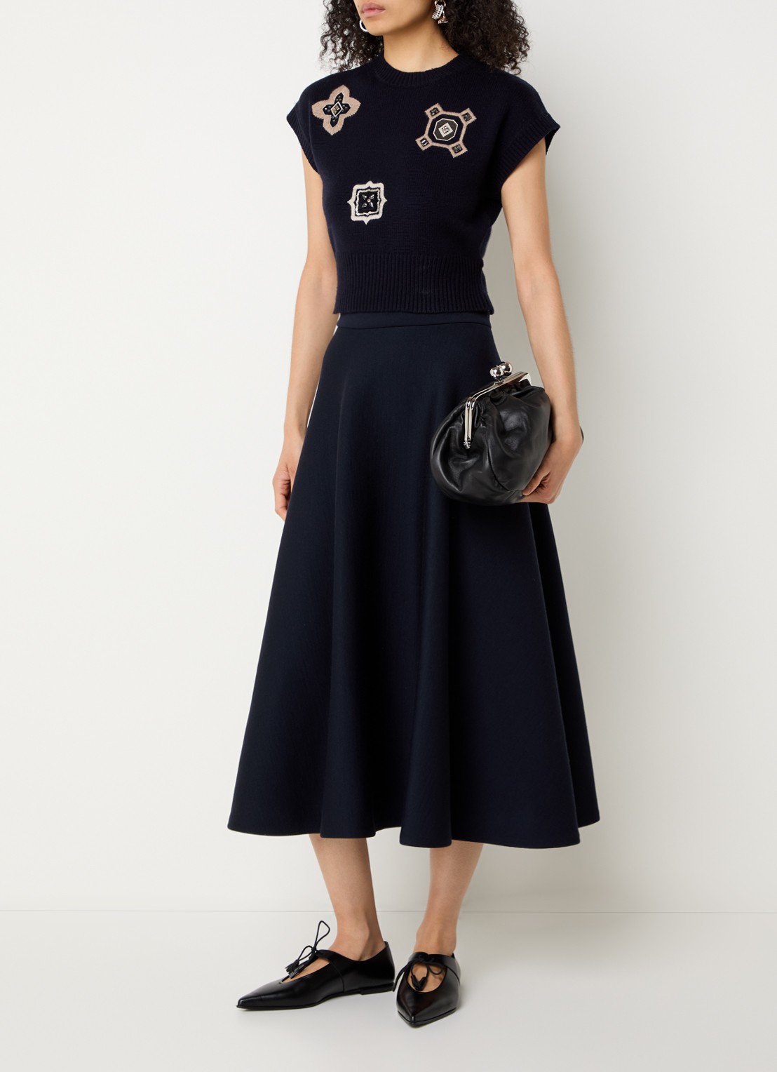 MaxMara Fijngebreide top in kasjmierblend met strass - voorkant 4 donkerblauw