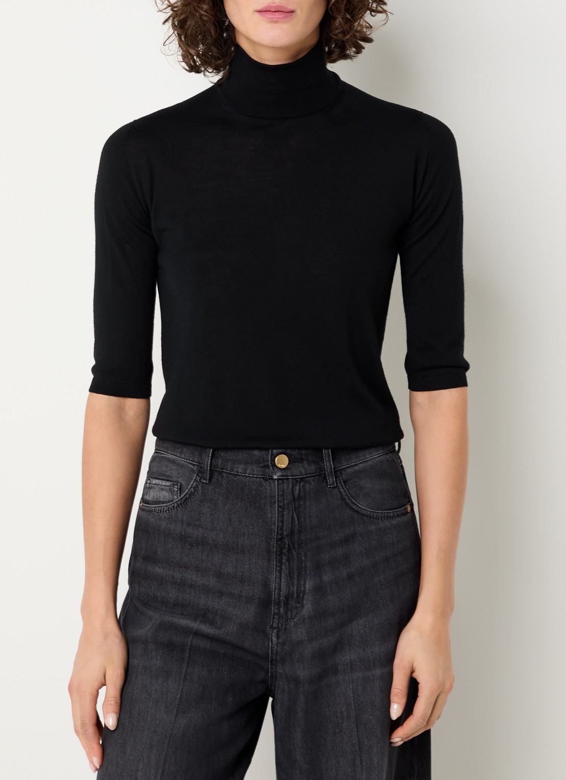 MaxMara Fijngebreide top van wol met col - detail 2 zwart