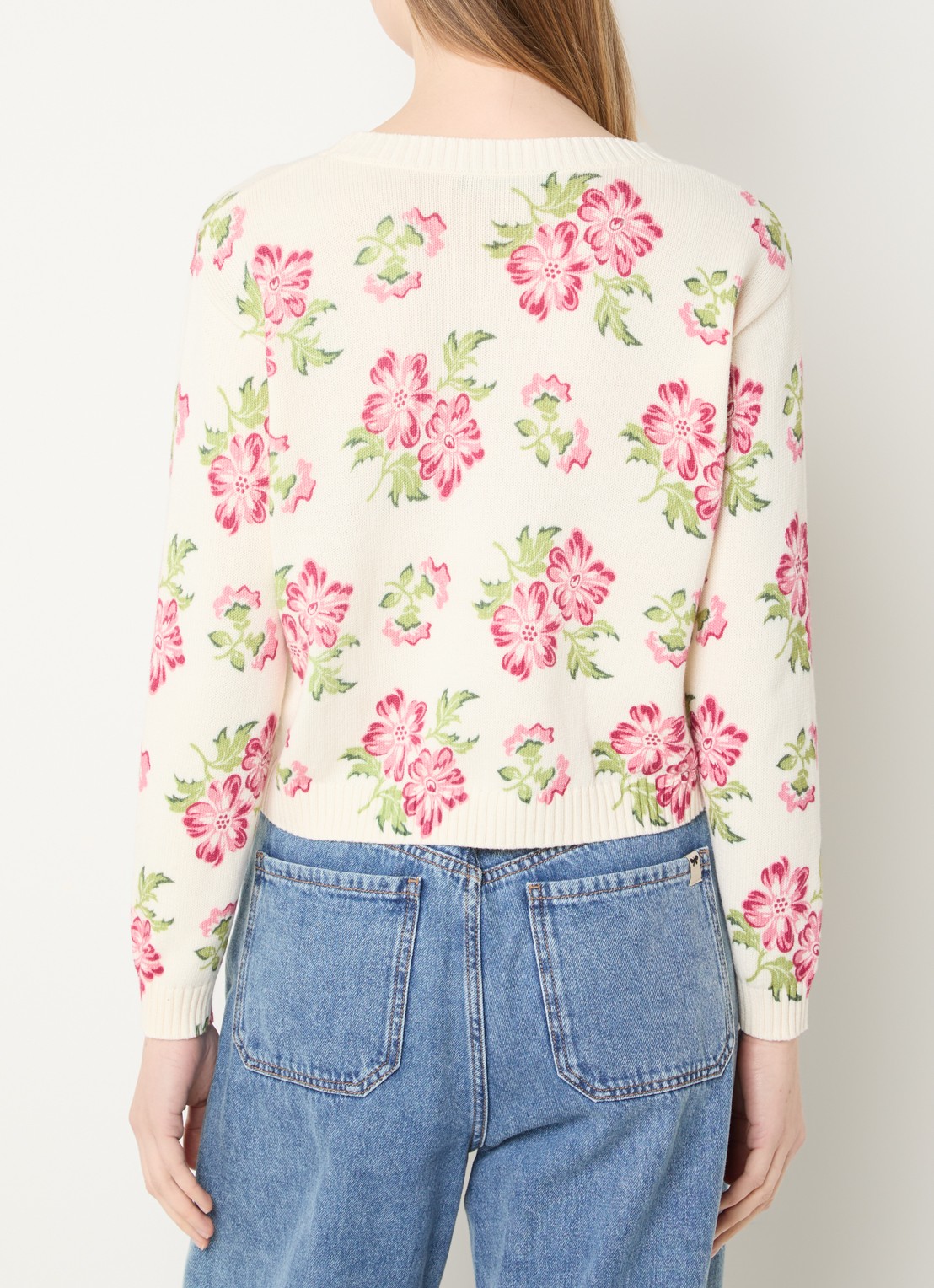 MaxMara Fijngebreide trui met bloemenprint - achterkant ivoor
