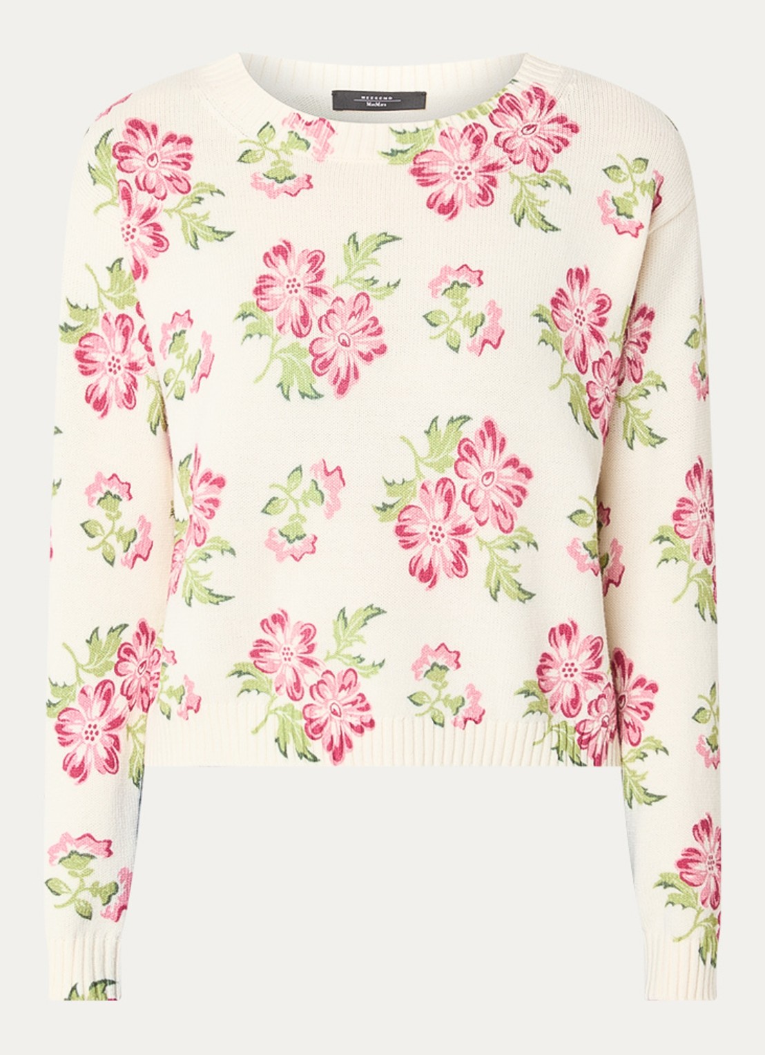 MaxMara Fijngebreide trui met bloemenprint - voorkant 3 ivoor