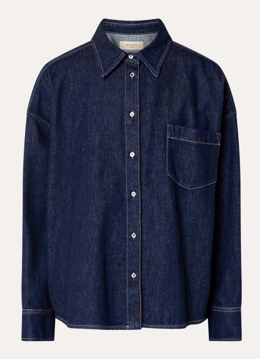 MaxMara Foggia blouse van denim met borstzak - voorkant 2 indigo