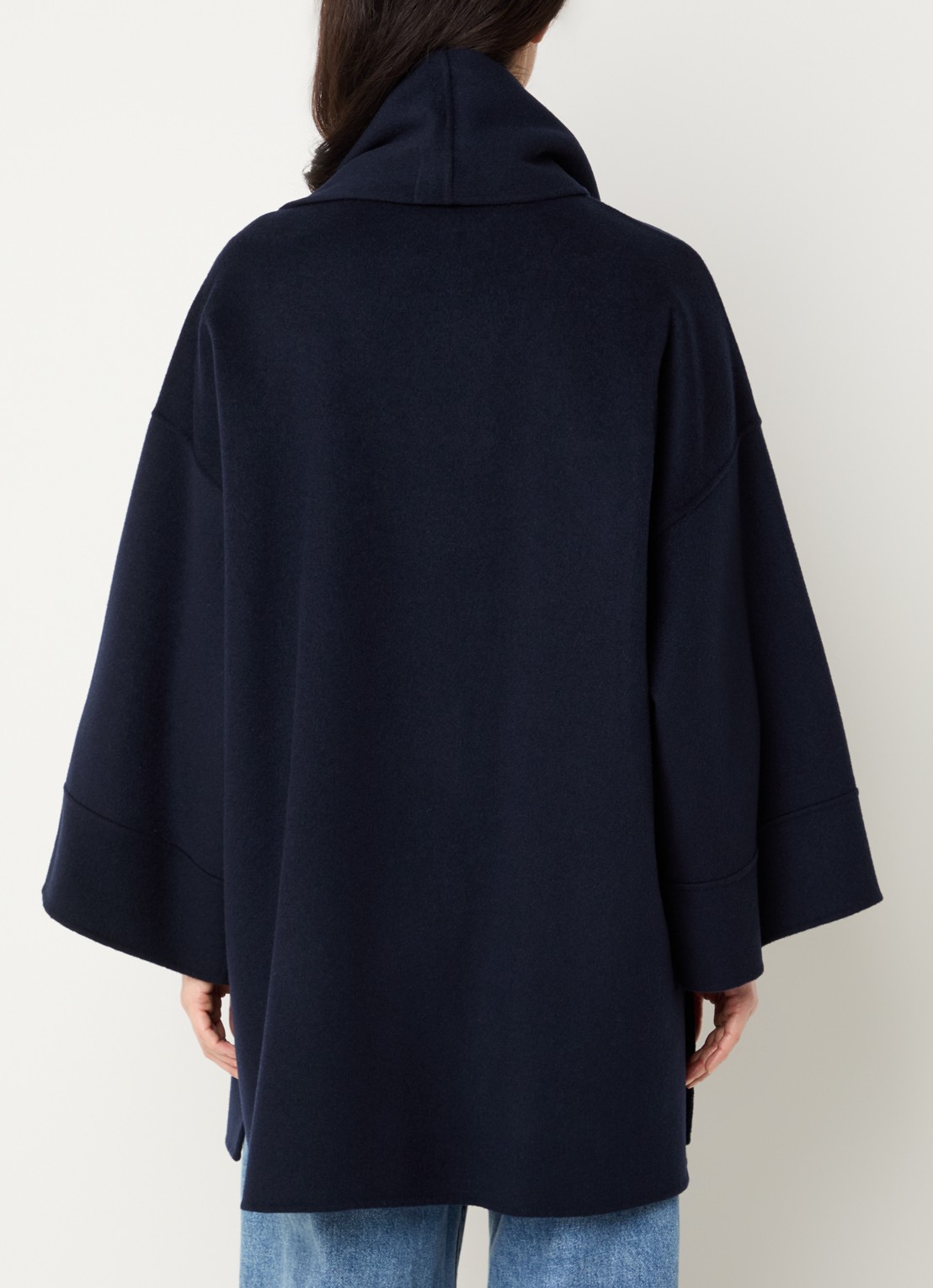 MaxMara Fulcro mantel in scheerwolblend met afneembare sjaalkraag - achterkant 4 donkerblauw