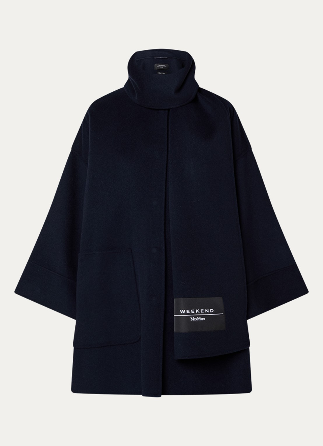 MaxMara Fulcro mantel in scheerwolblend met afneembare sjaalkraag - voorkant 2 donkerblauw