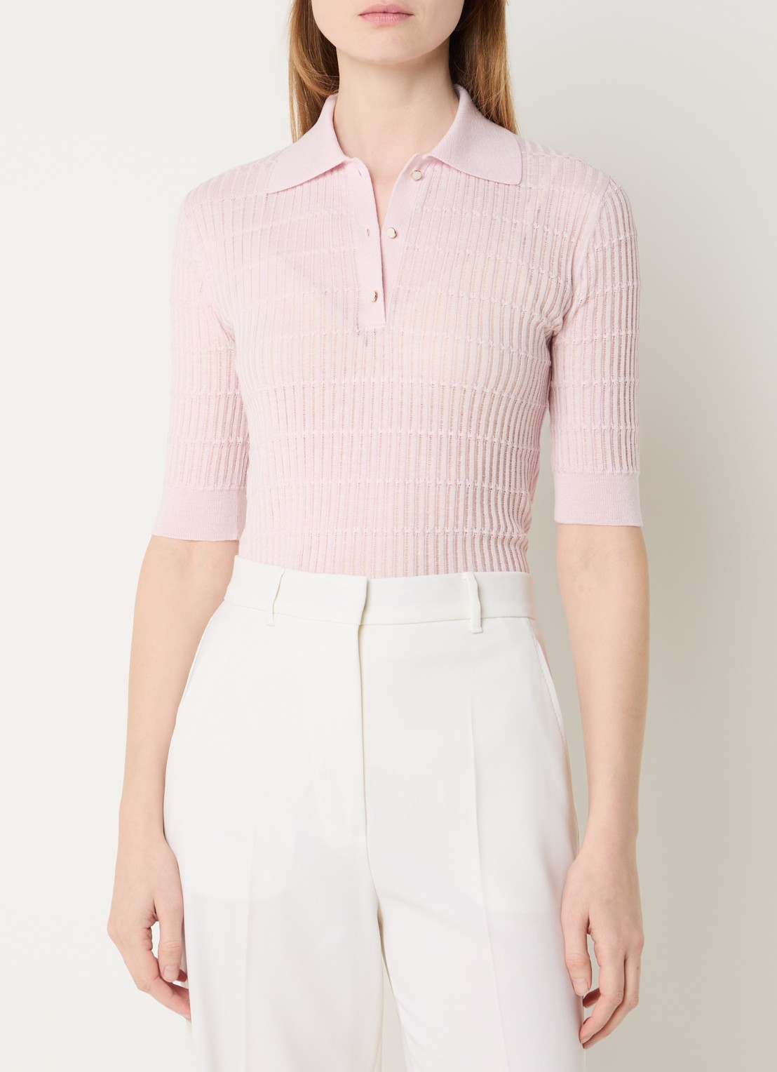 MaxMara Gallo fijngebreide top in zijdeblend - detail 3 lichtroze