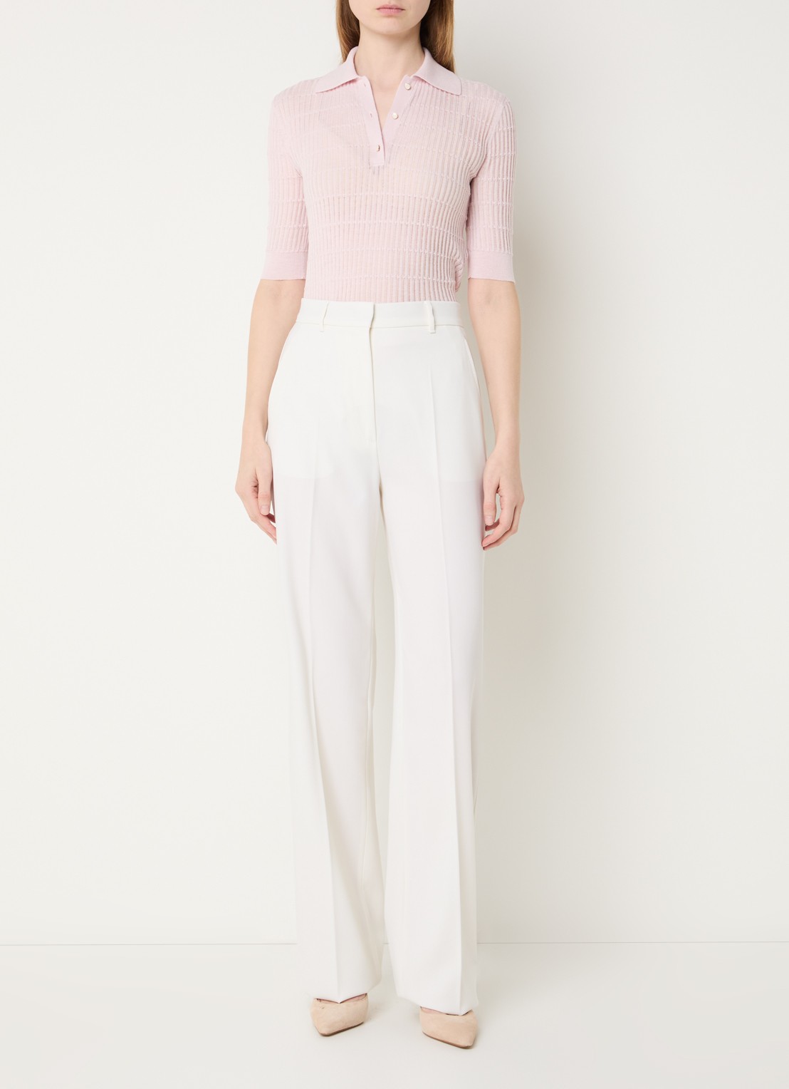 MaxMara Gallo fijngebreide top in zijdeblend - voorkant 2 lichtroze
