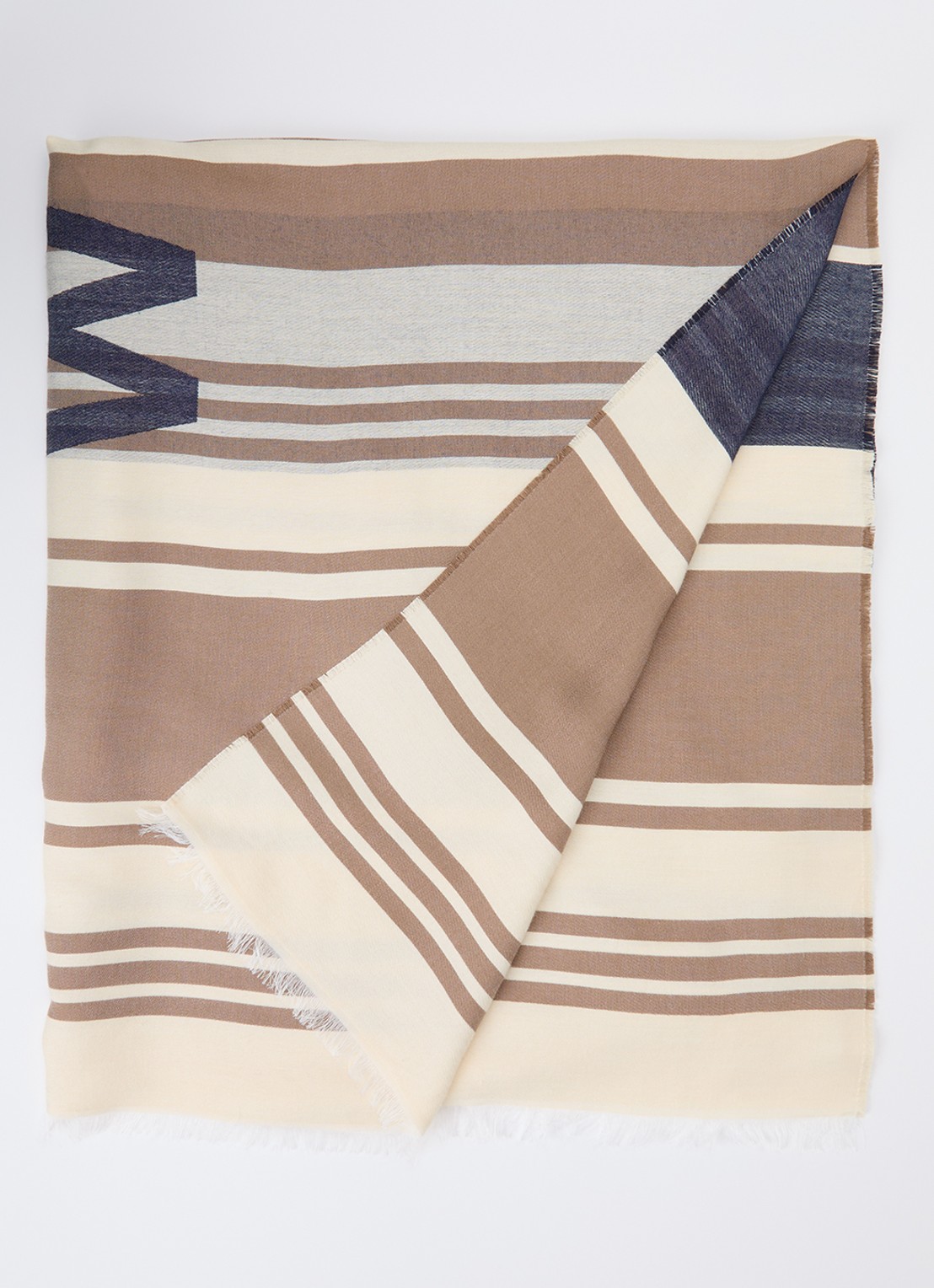 MaxMara Gallo sjaal met streepprint 184 x 82 cm - voorkant beige