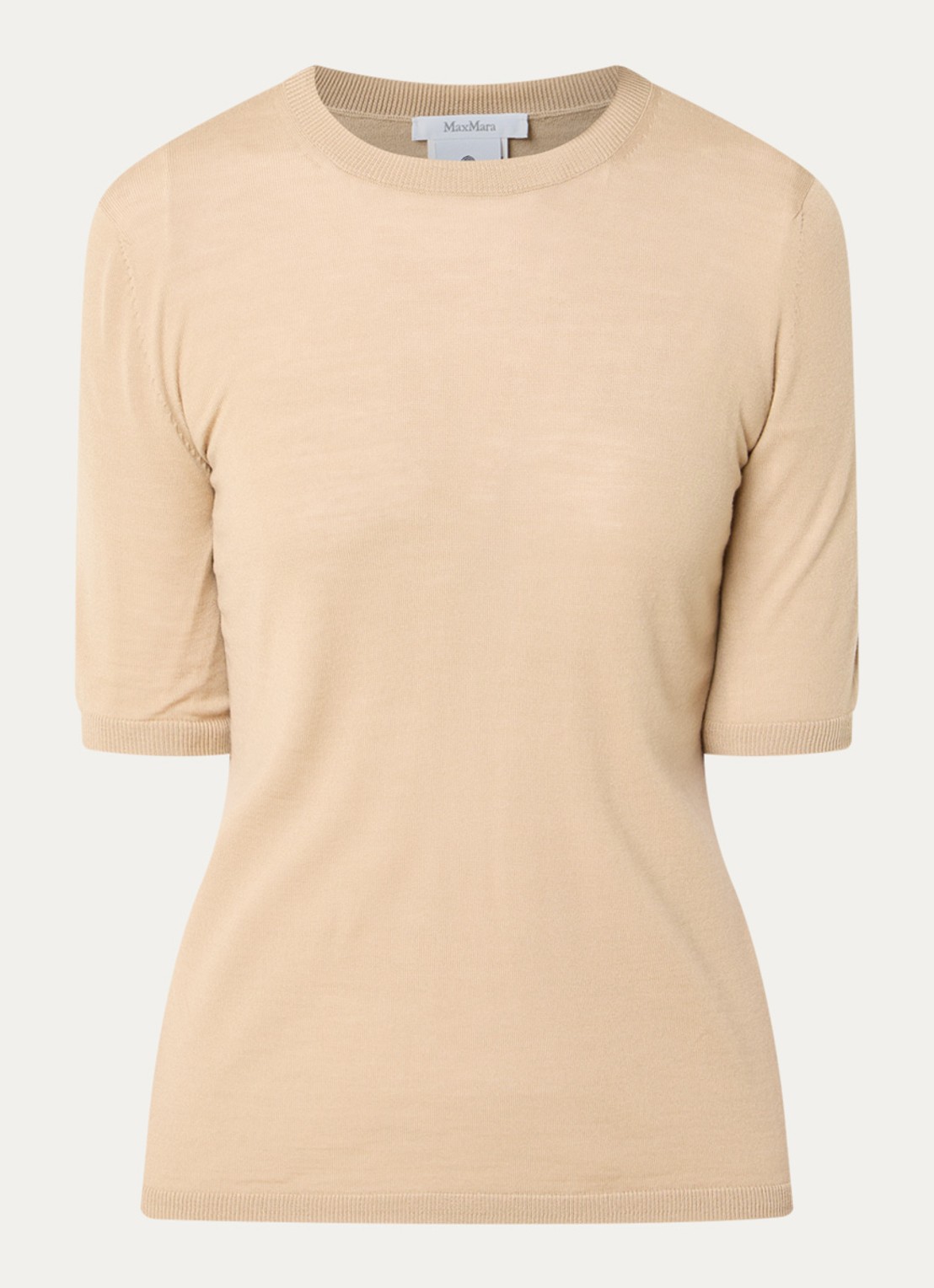 MaxMara Gerico fijngebreide top van wol  - voorkant 2 donkerbeige