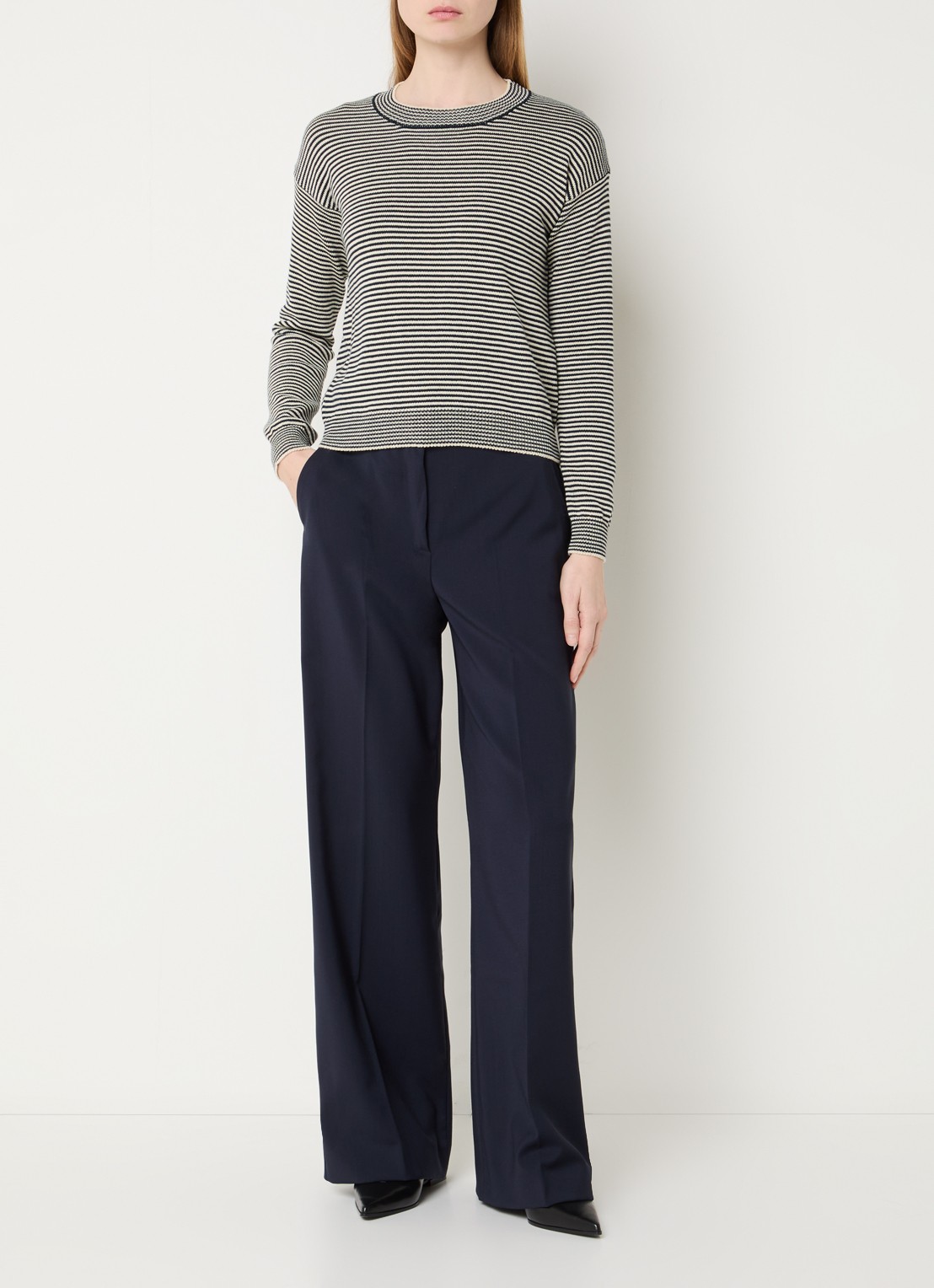 MaxMara Giovane fijngebreide trui met streepprint - voorkant 2 donkerblauw