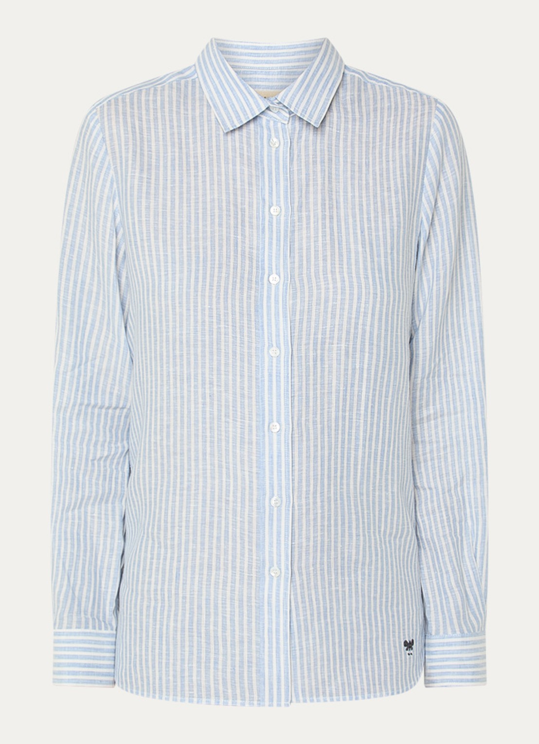 MaxMara Giurato blouse van linnen met streepprint - voorkant lichtblauw