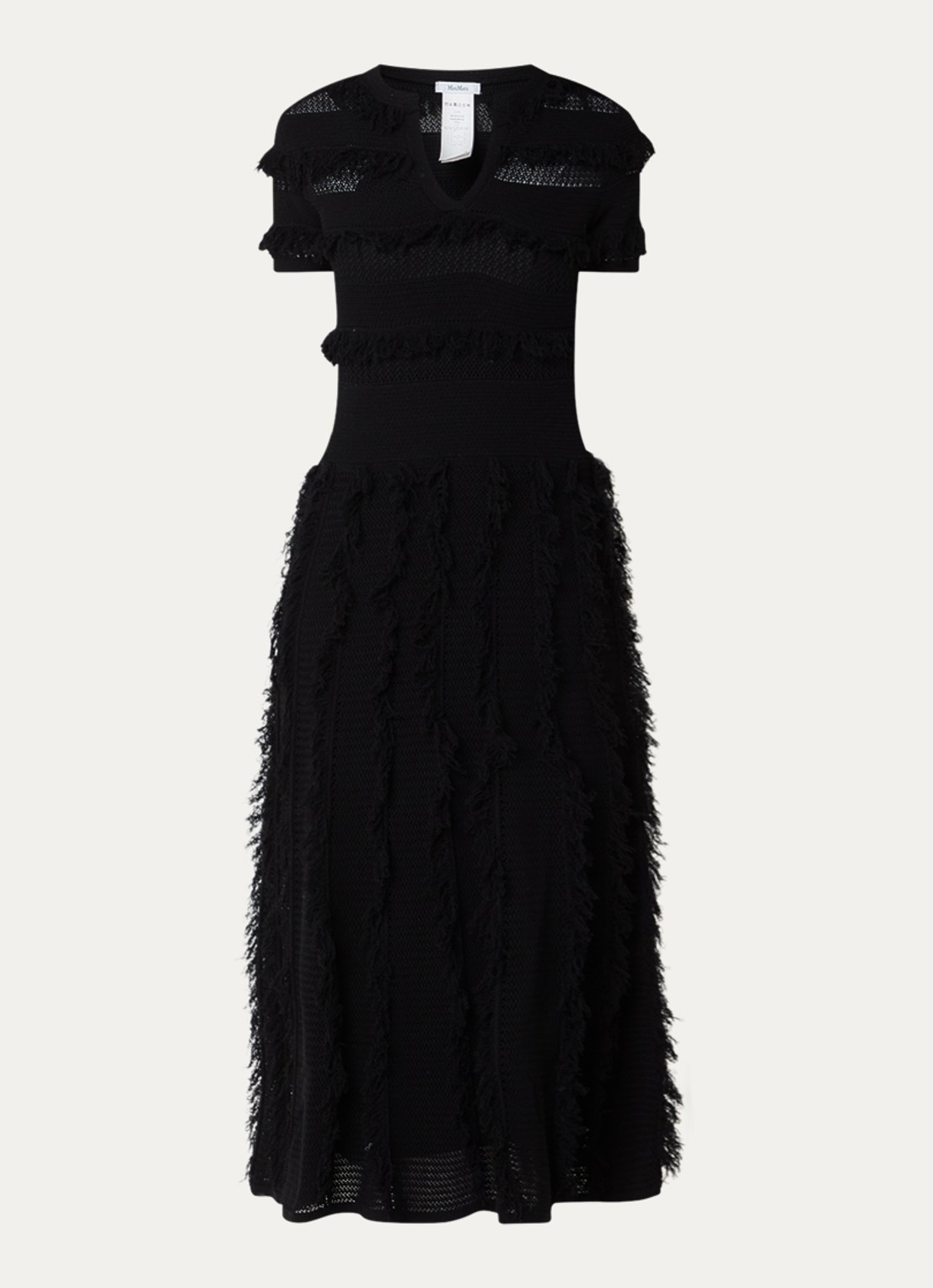 MaxMara Grazia grofgebreide midi jurk met franjes - voorkant 2 zwart