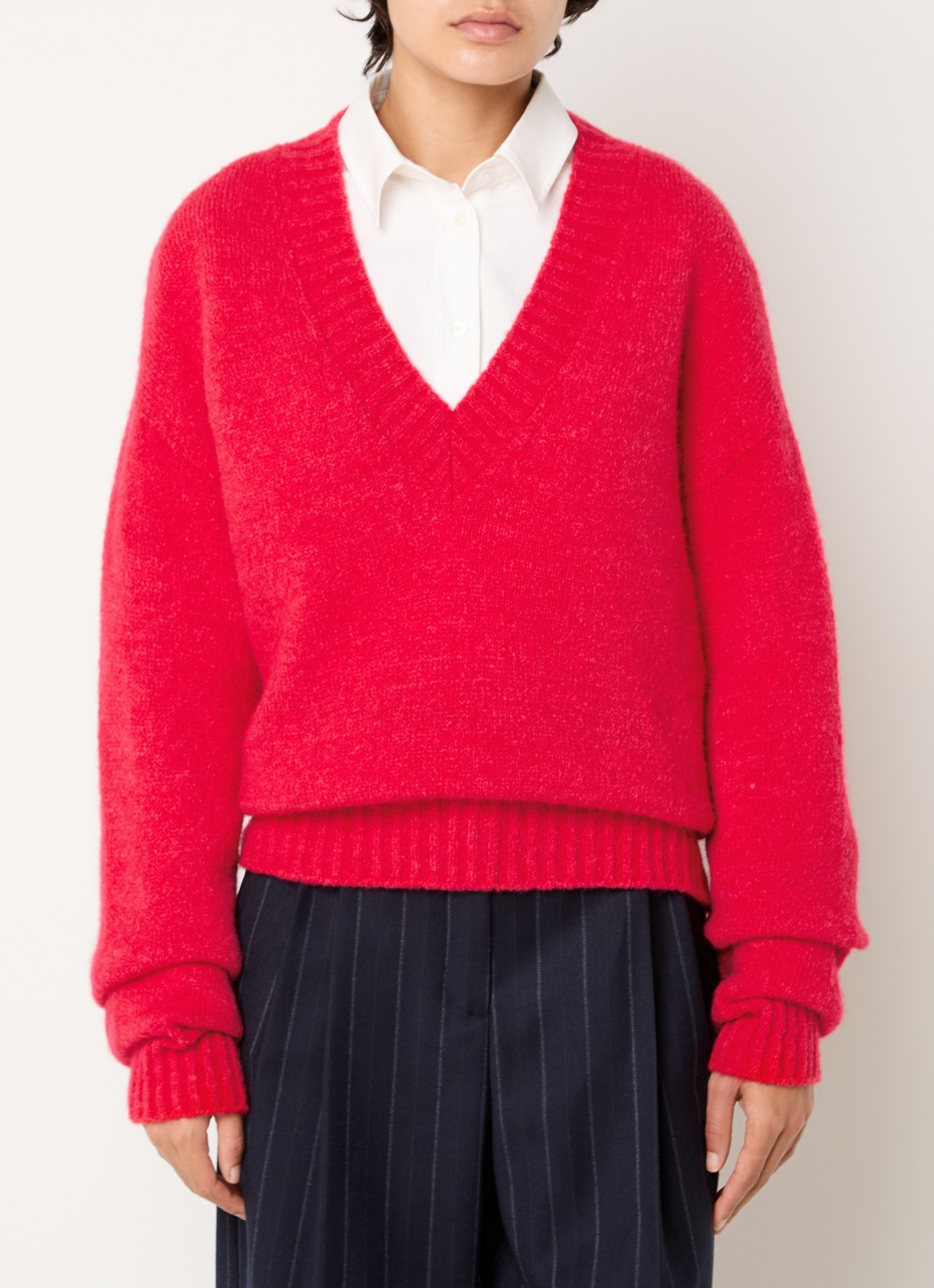 MaxMara Grofgebreide trui in wolblend met V-hals - detail rood