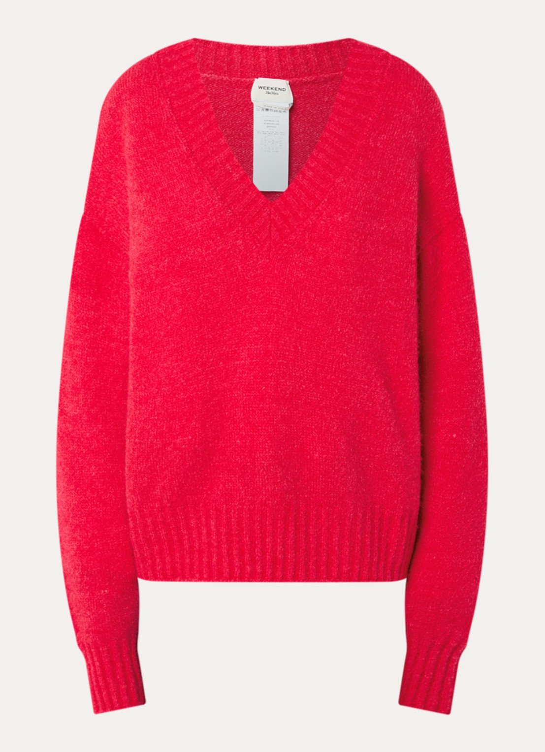 MaxMara Grofgebreide trui in wolblend met V-hals - voorkant 3 rood