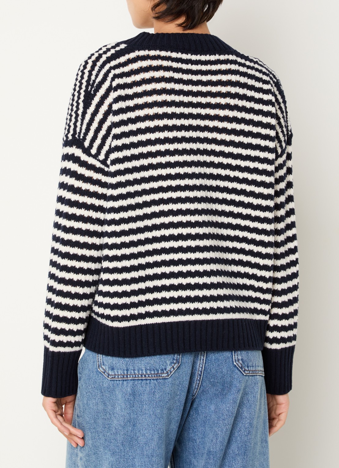 MaxMara Grofgebreide trui van wol met streepprint - achterkant 2 donkerblauw