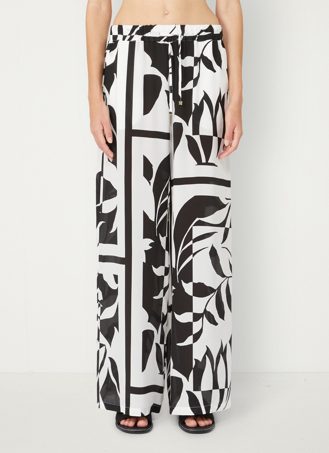 MaxMara High waist wide fit palazzo broek van zijde - detail 4 zwart