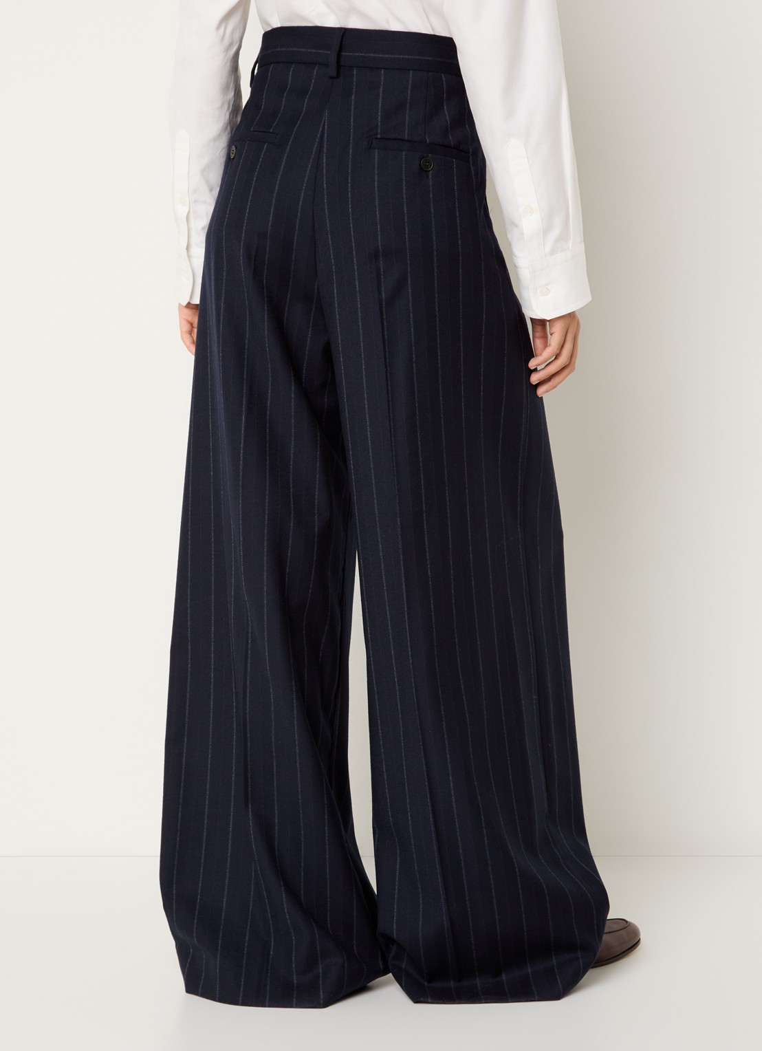 MaxMara High waist wide fit pantalon met krijtstreep - achterkant 3 donkerblauw