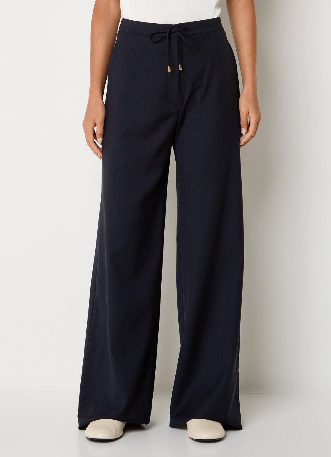 MaxMara High waist wide fit pantalon met steekzakken - detail 3 donkerblauw