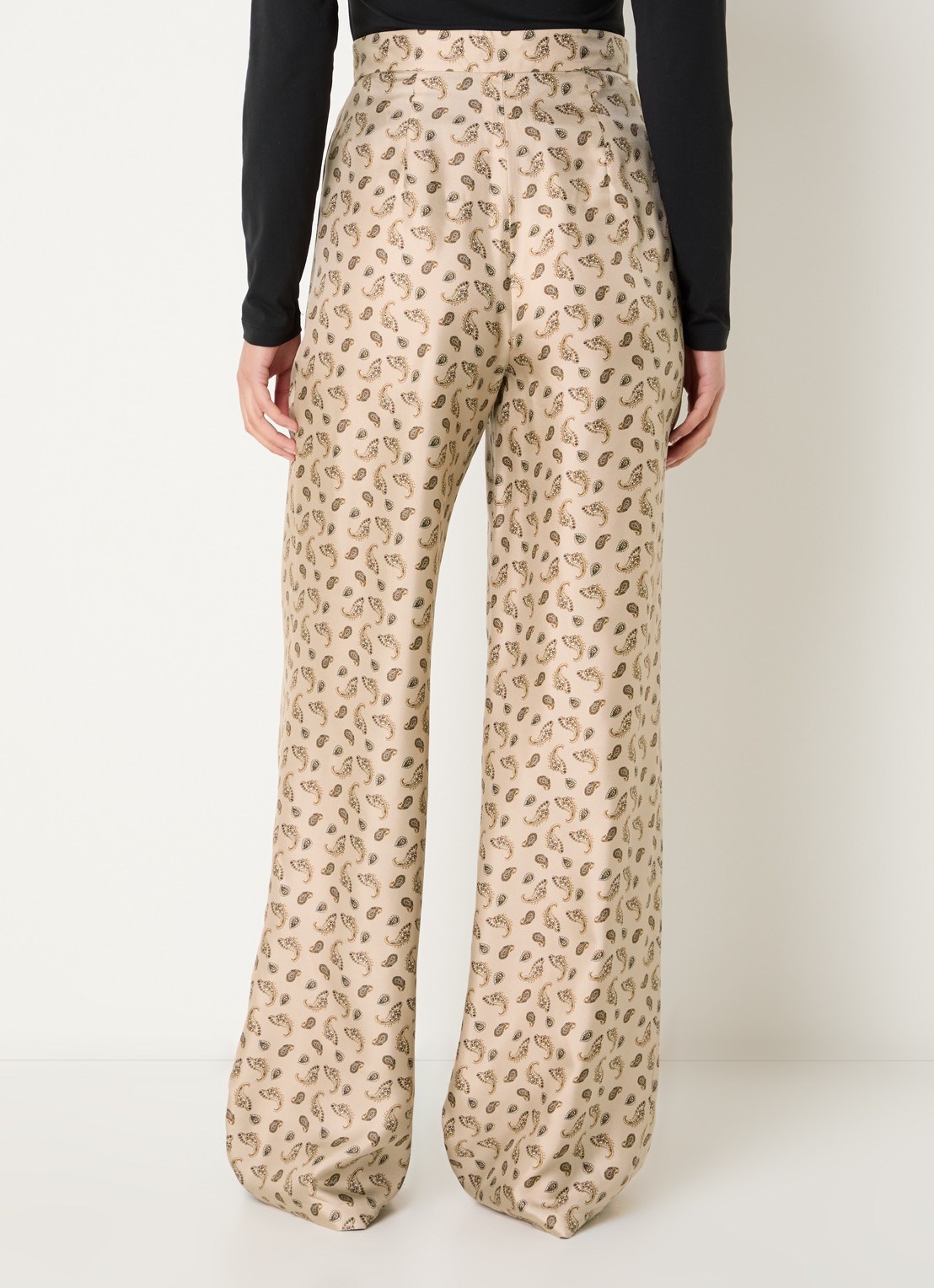 MaxMara High waist wide fit pantalon van zijde met paisley dessin - achterkant beige