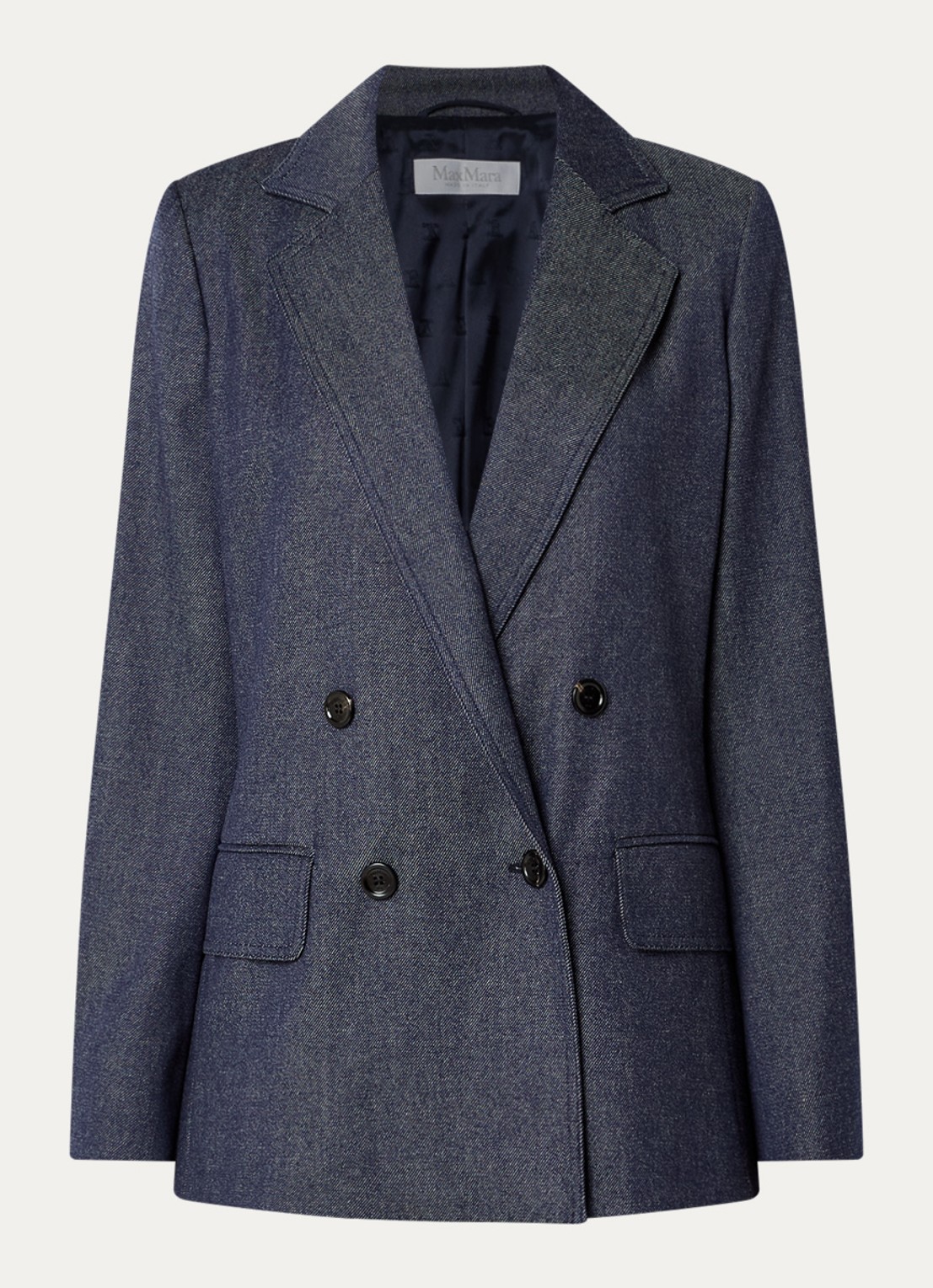 MaxMara Locarno double-breasted blazer van scheerwol met klepzakken - voorkant donkerblauw