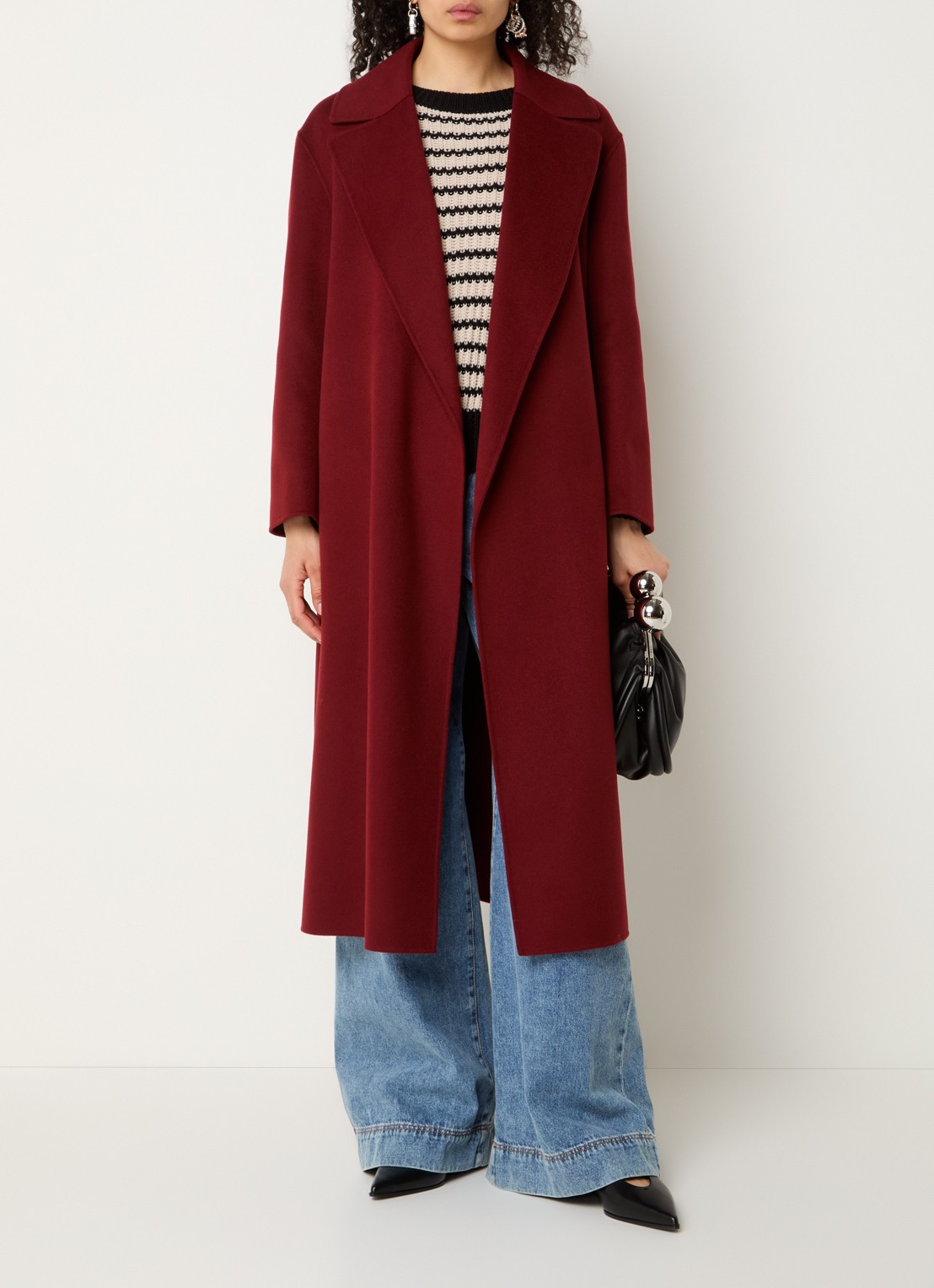 MaxMara Luna mantel van scheerwol met strikceintuur - voorkant 2 donkerrood