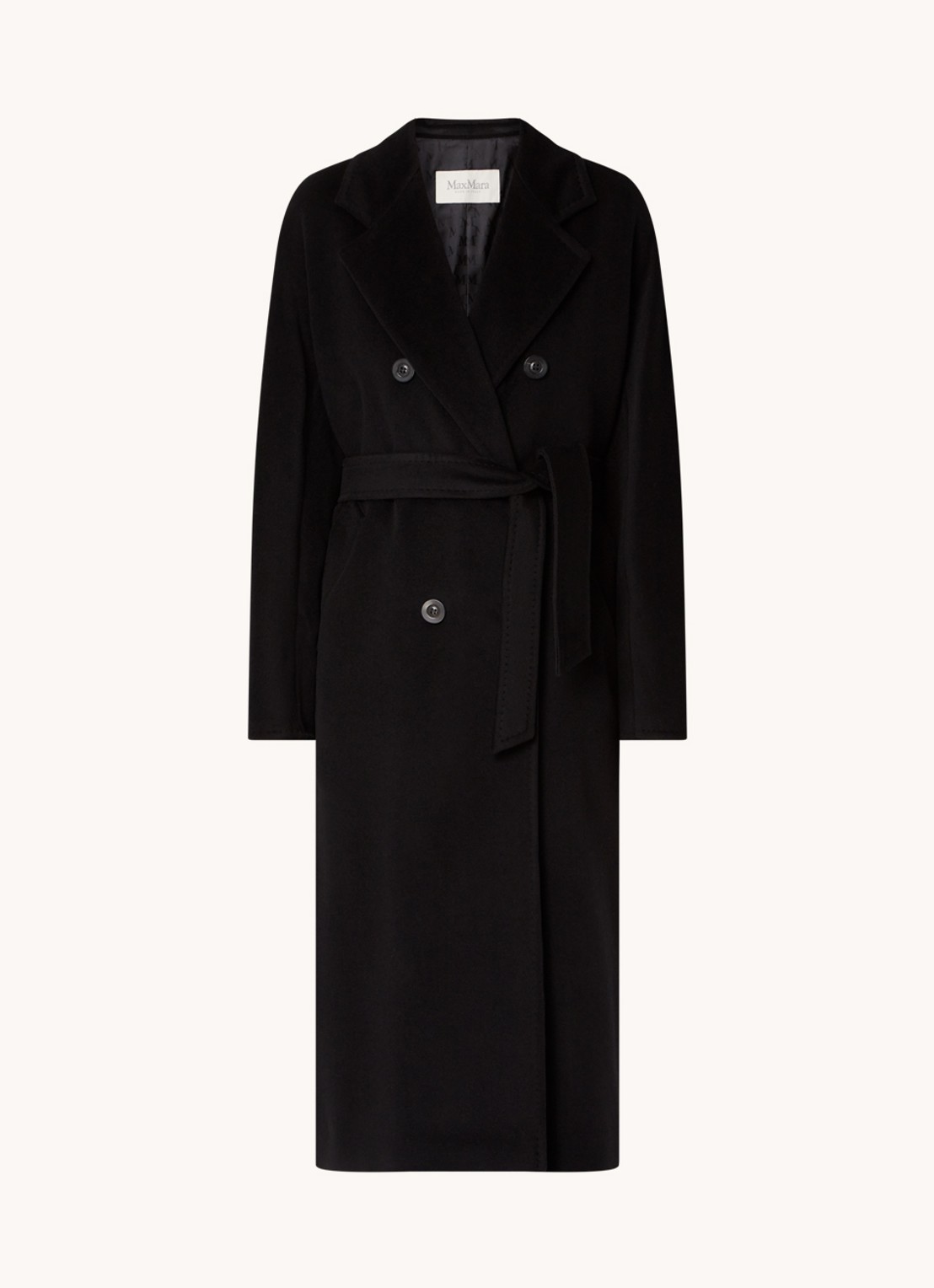 MaxMara Madame double-breasted mantel in kasjmierblend met strikceintuur - voorkant 3 zwart