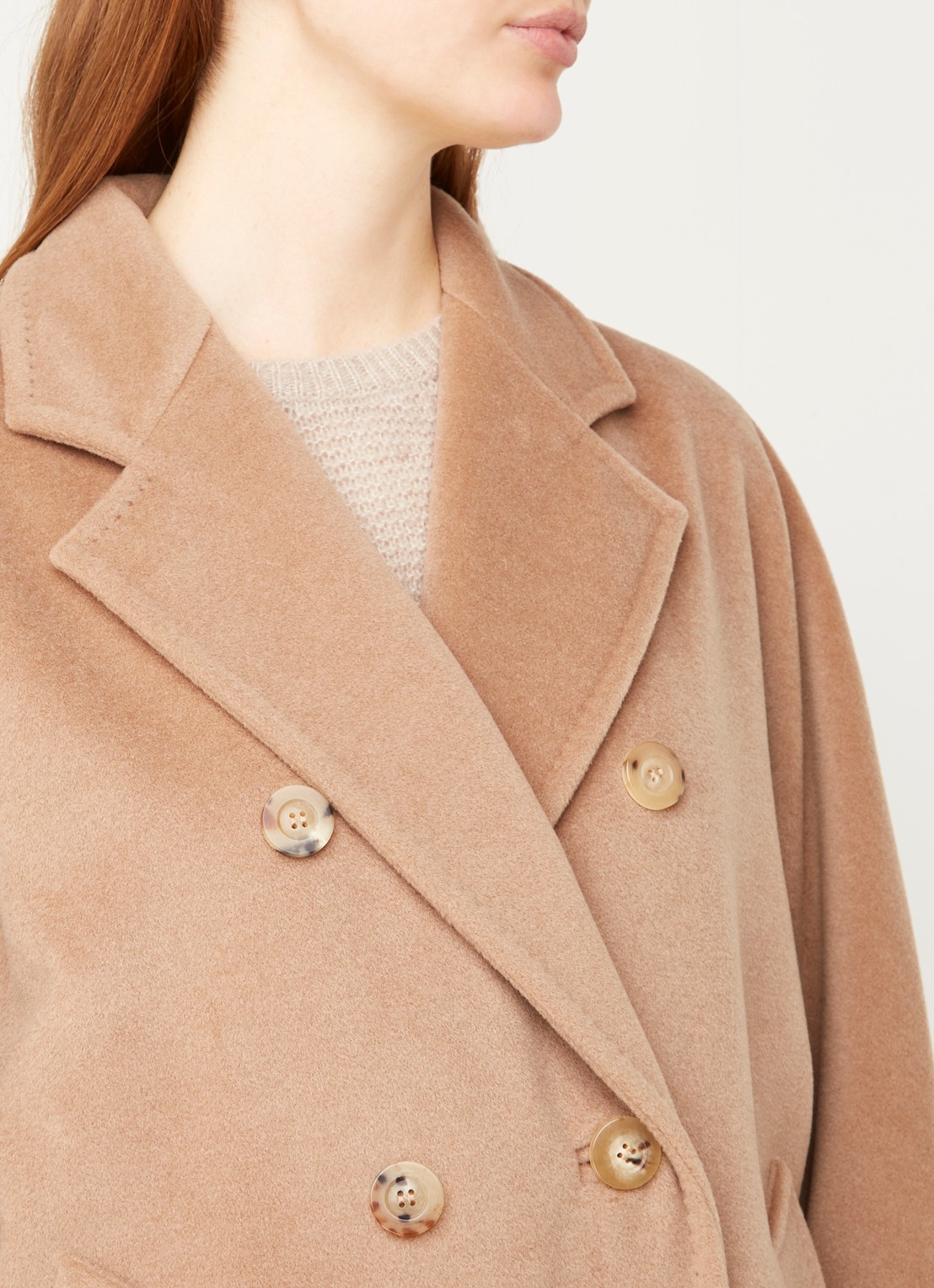 MaxMara Madame mantel in wolblend met strikceintuur - detail 5 camel