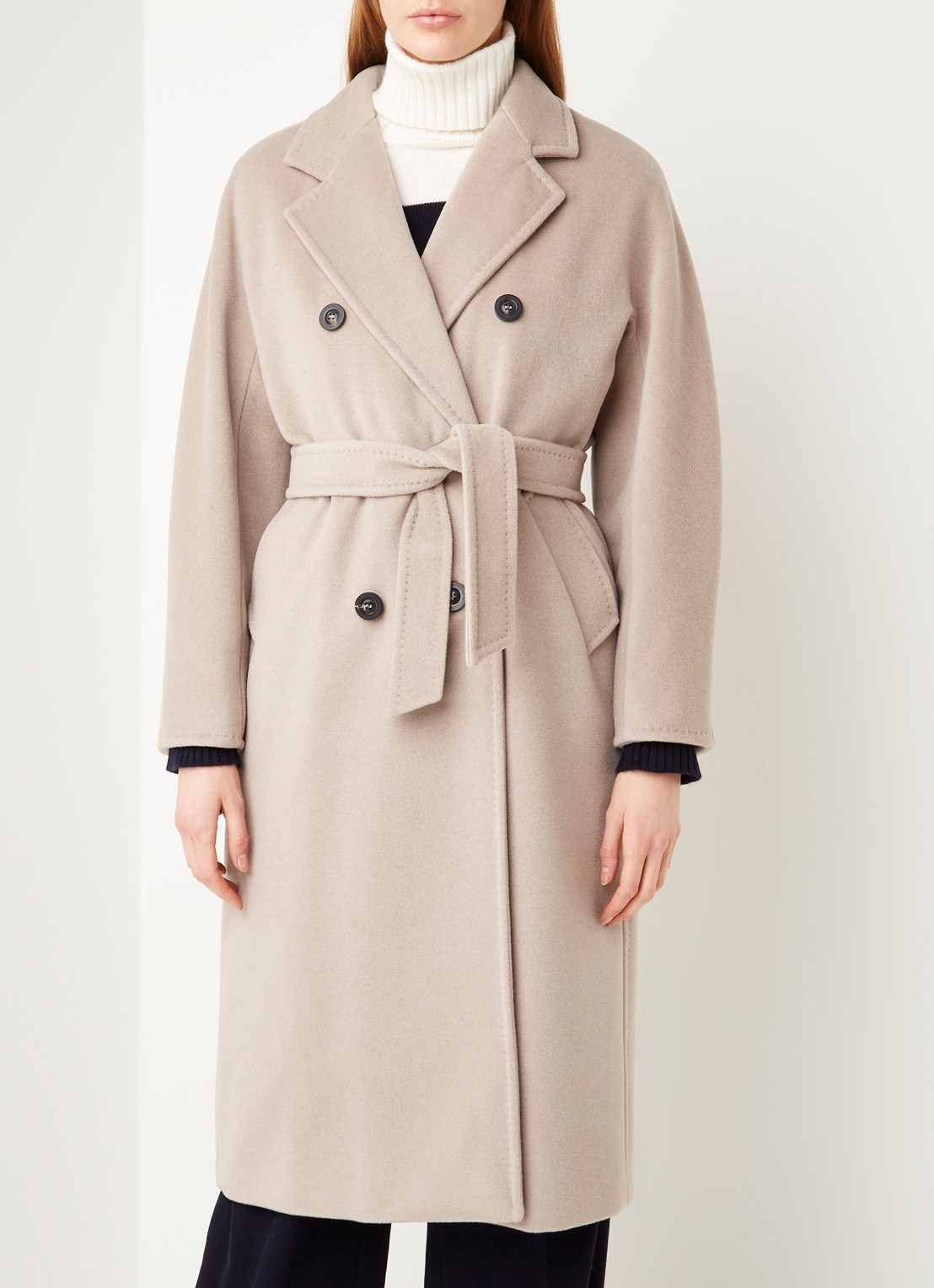 MaxMara Madame mantel in wolblend met strikceintuur - detail 3 beige