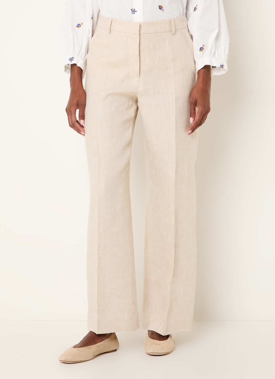 MaxMara Malizia high waist wide fit pantalon van linnen - detail 4 gebroken wit