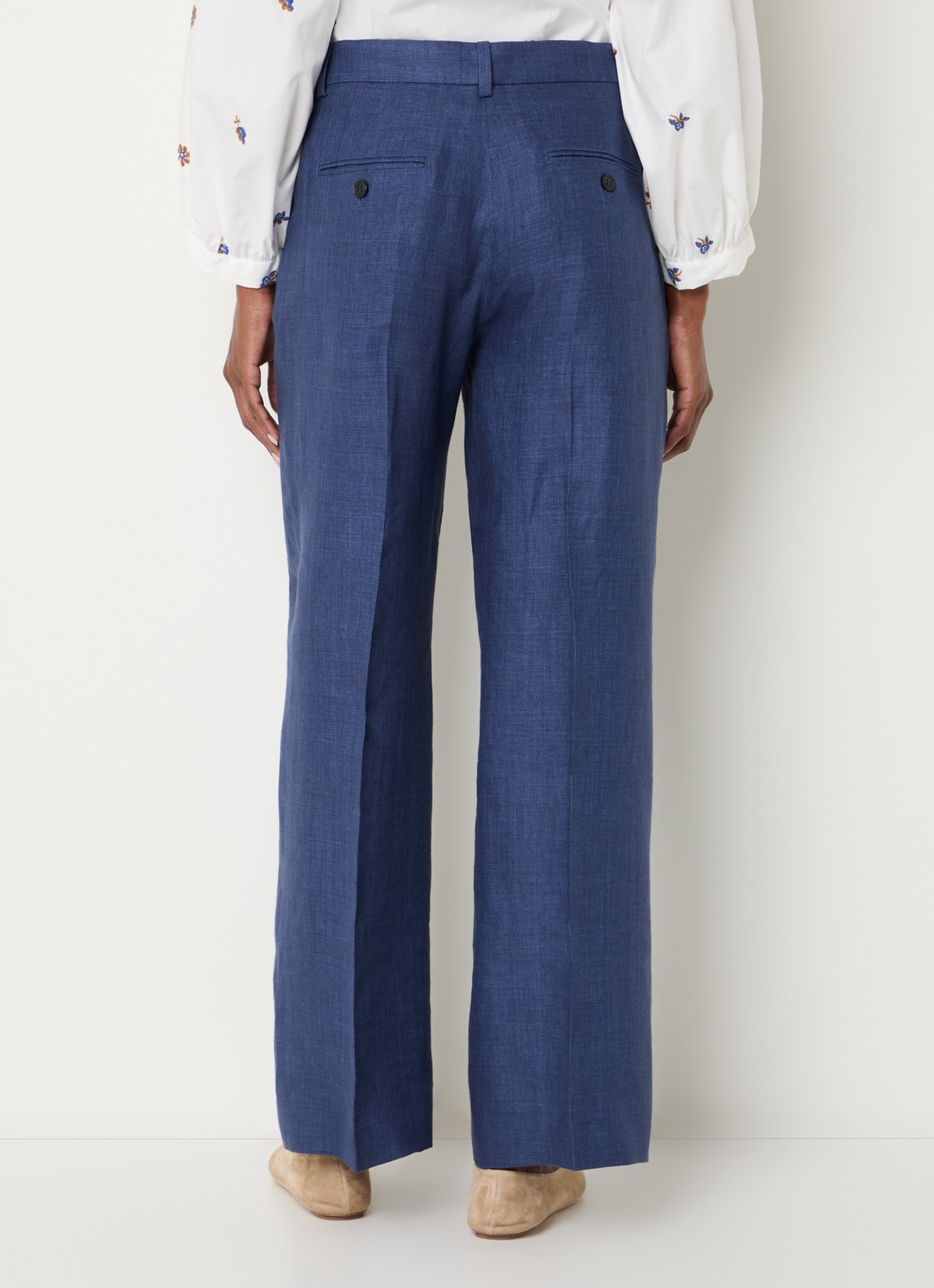 MaxMara Malizia high waist wide fit pantalon van linnen - achterkant donkerblauw