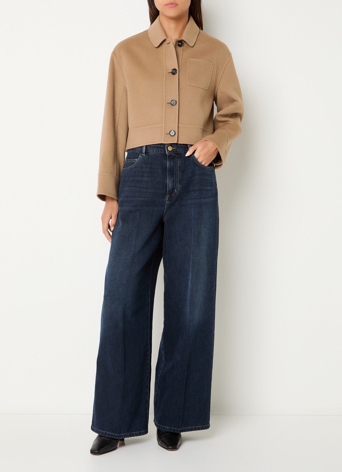 MaxMara Mantel in wolblend met borstzak - voorkant 3 camel