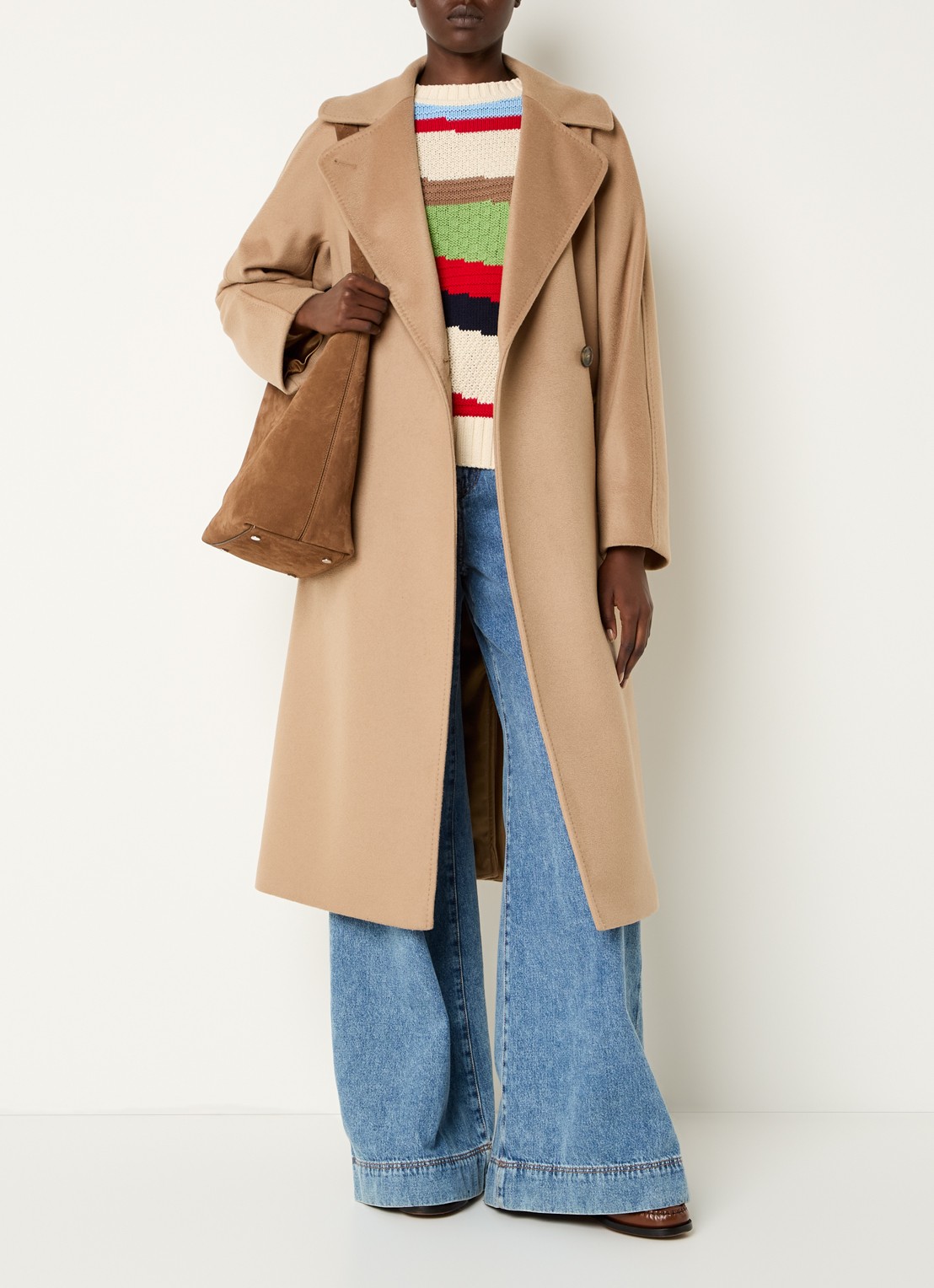 MaxMara Mantel van wol met strikceintuur - voorkant 2 camel