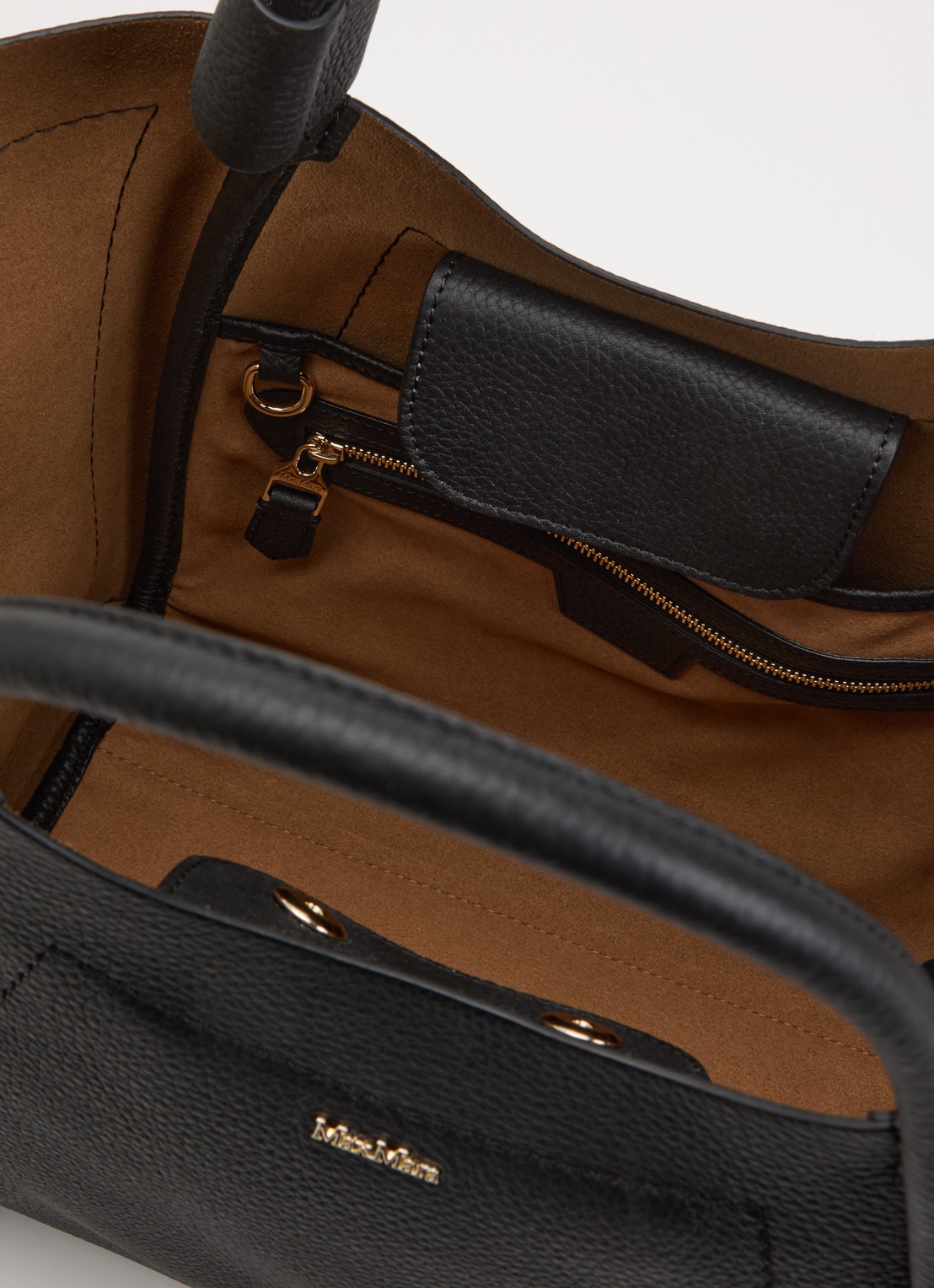 MaxMara Marins handtas van suède met details van kalfsleer  - detail zwart