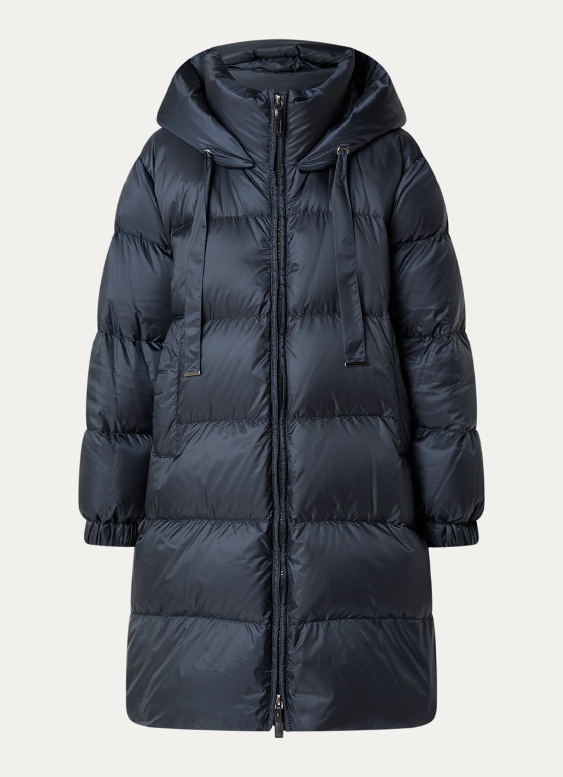 MaxMara Marte longline pufferjas met donsvulling en afneembare capuchon - voorkant 3 donkerblauw