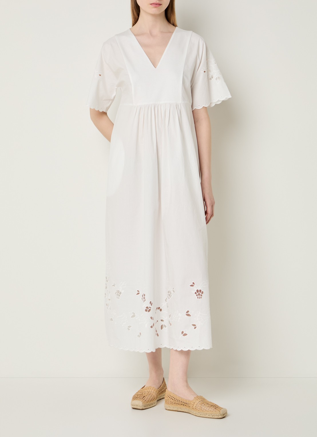 MaxMara Maxi jurk met borduring - detail 4 wit