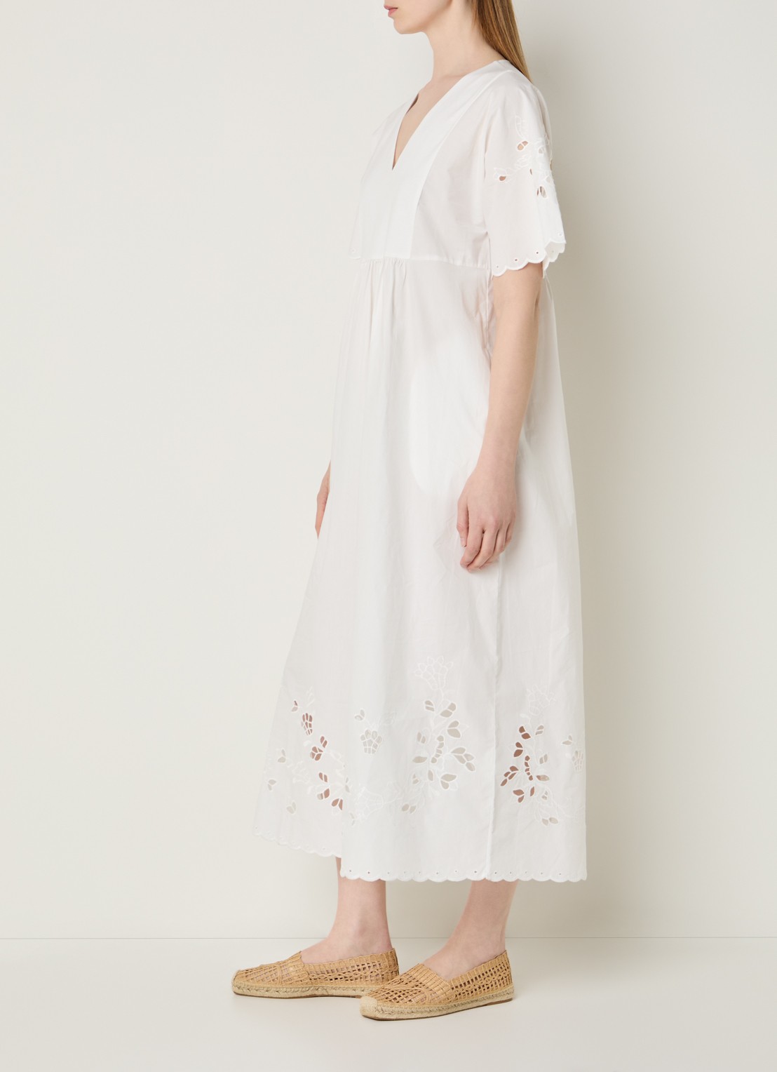 MaxMara Maxi jurk met borduring - voorkant 3 wit