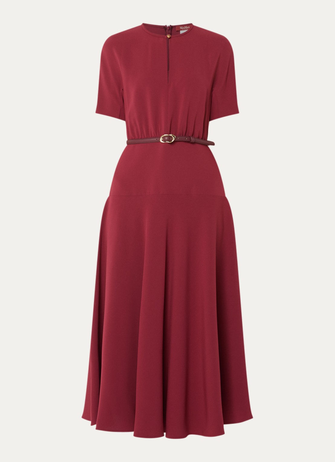MaxMara Maxi jurk met ceintuur - voorkant cranberryrood