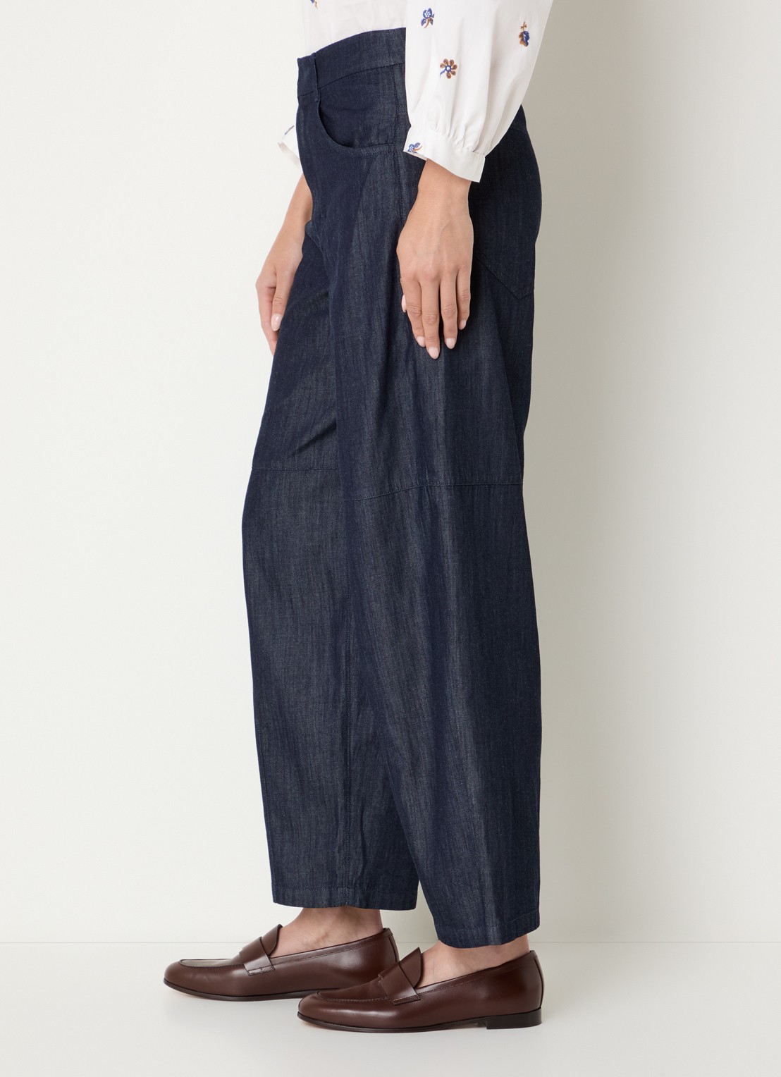 MaxMara Mid waist wide fit broek met steekzakken - detail 5 indigo