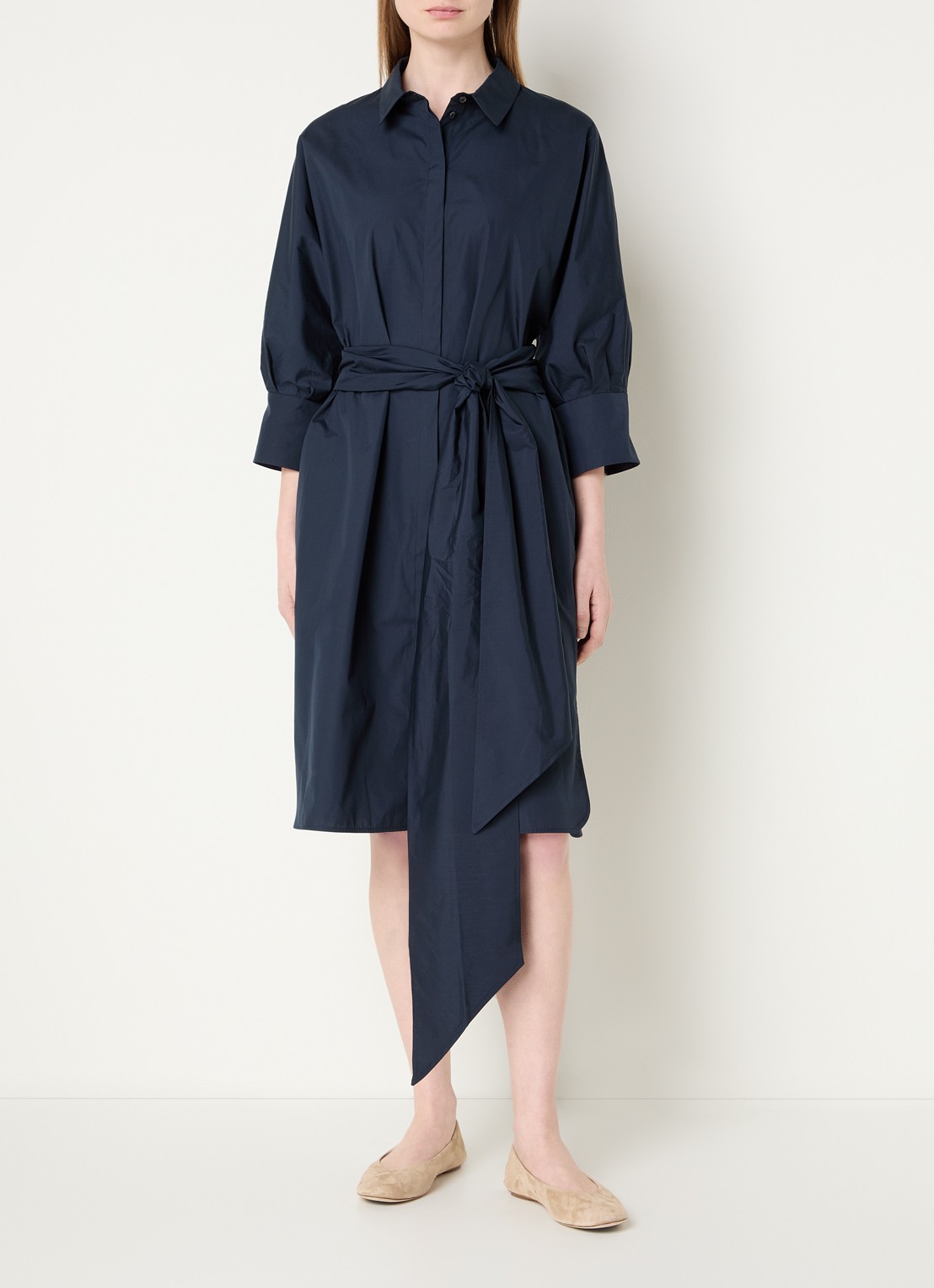 MaxMara Midi blousejurk met strikceintuur - detail 2 indigo