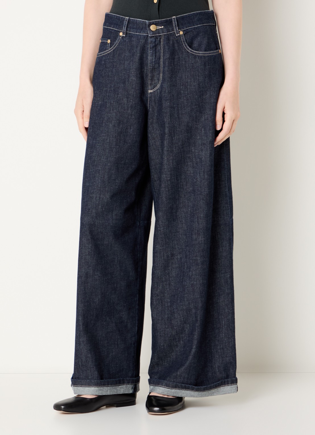 MaxMara Occhio high waist wide leg jeans met donkere wassing - detail indigo