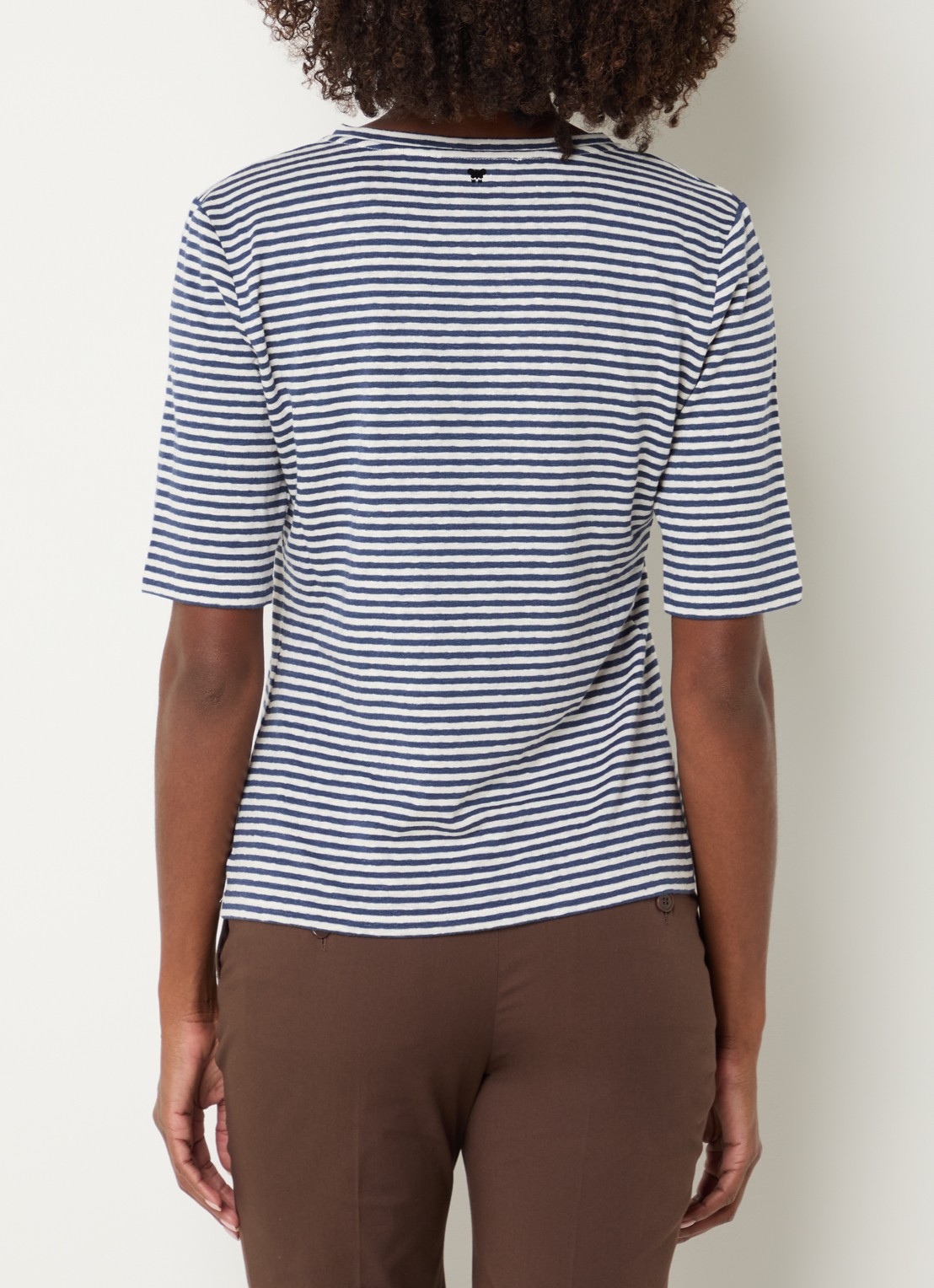 MaxMara Opzione T-shirt van linnen met V-hals - achterkant donkerblauw