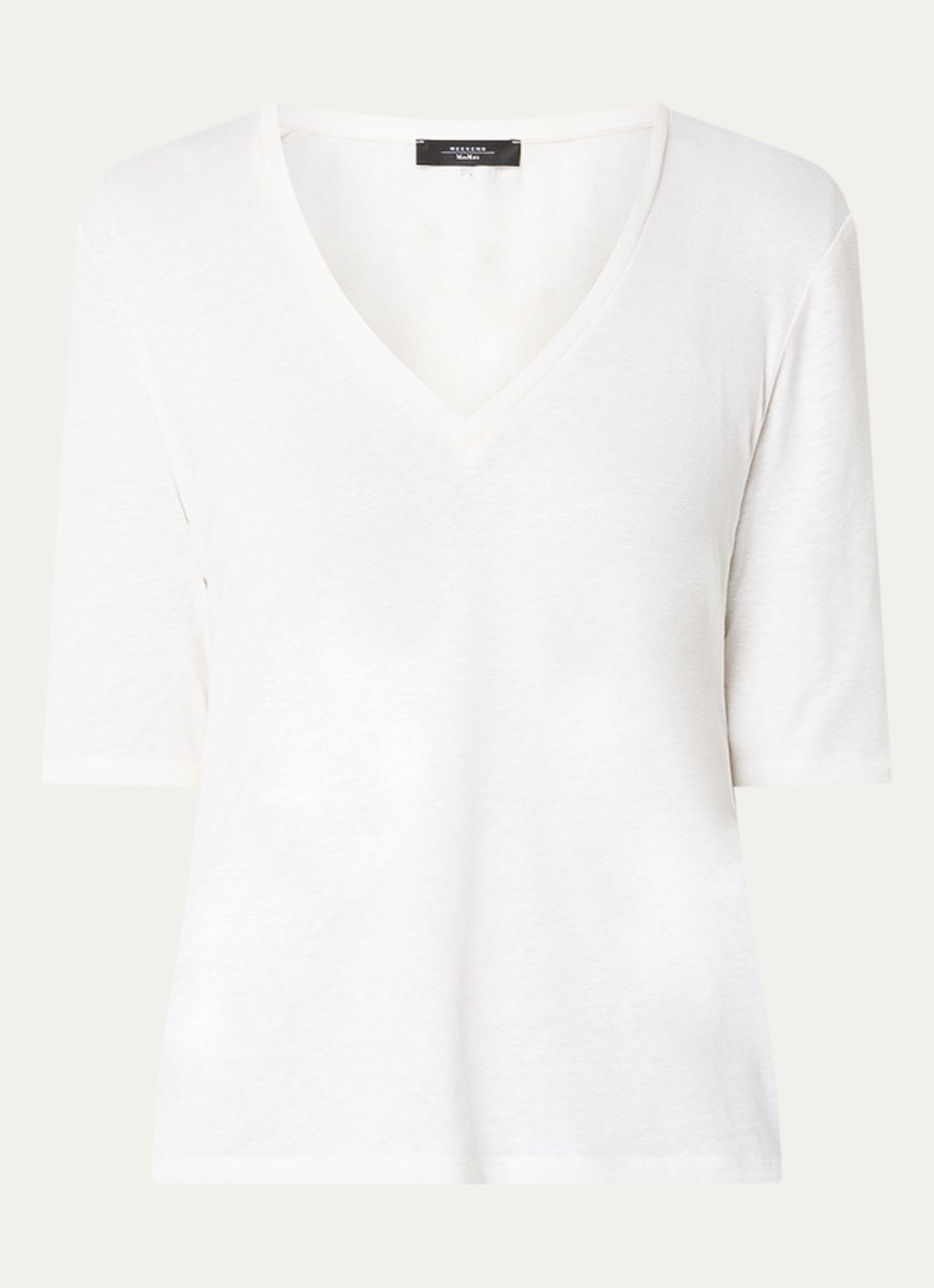 MaxMara Opzione T-shirt van linnen met V-hals - voorkant 2 wit