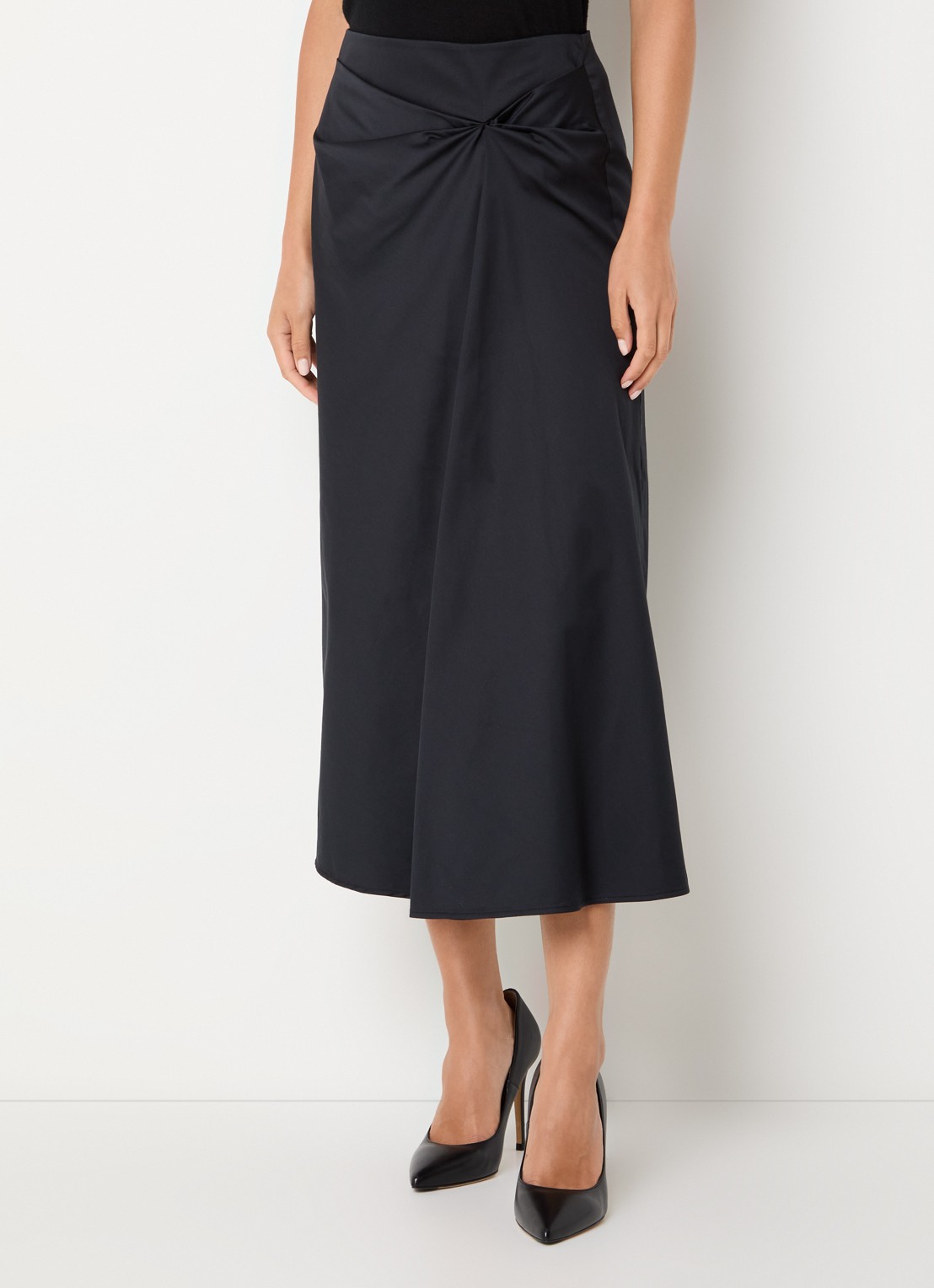 MaxMara Paggi asymmetrische midi rok van satijn met plooidetail  - detail zwart