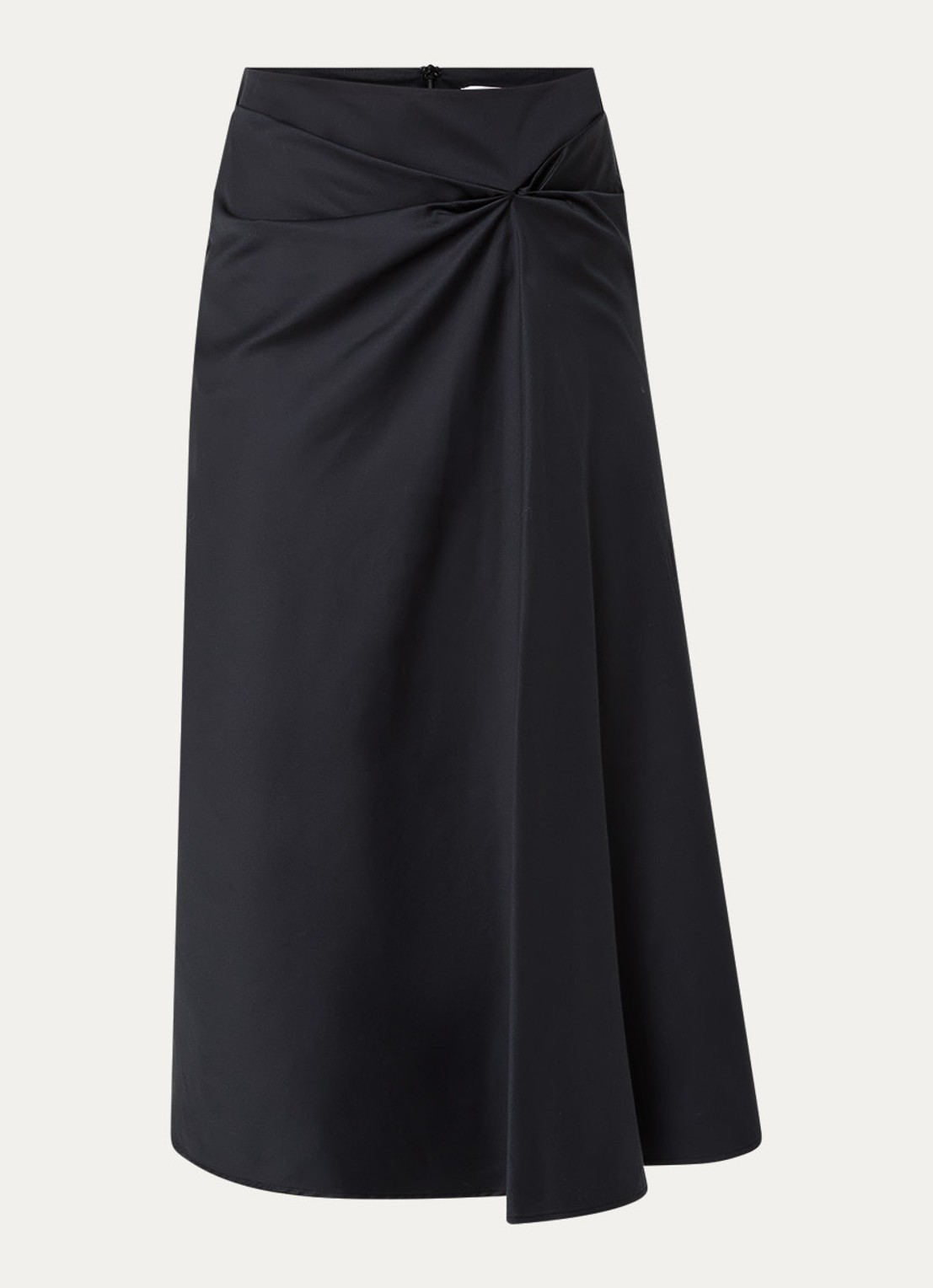 MaxMara Paggi asymmetrische midi rok van satijn met plooidetail  - voorkant 2 zwart