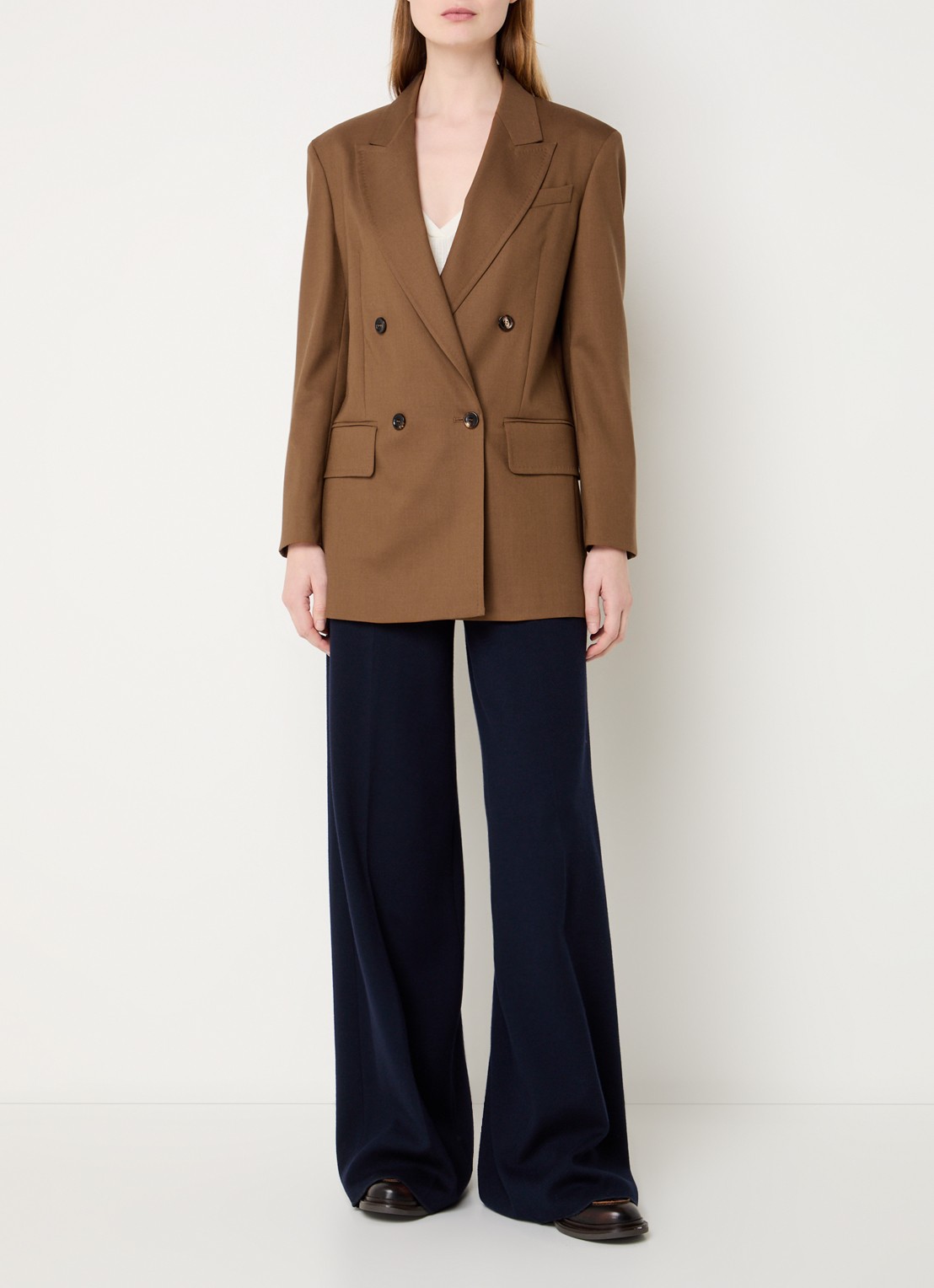 MaxMara Palanca double-breasted blazer in zijdeblend met klepzakken - voorkant 4 bruin