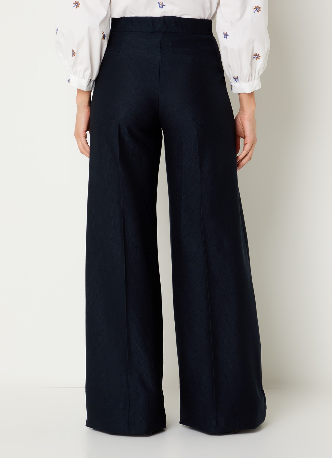 MaxMara Pinza high waist wide fit pantalon van piqué katoen - achterkant donkerblauw