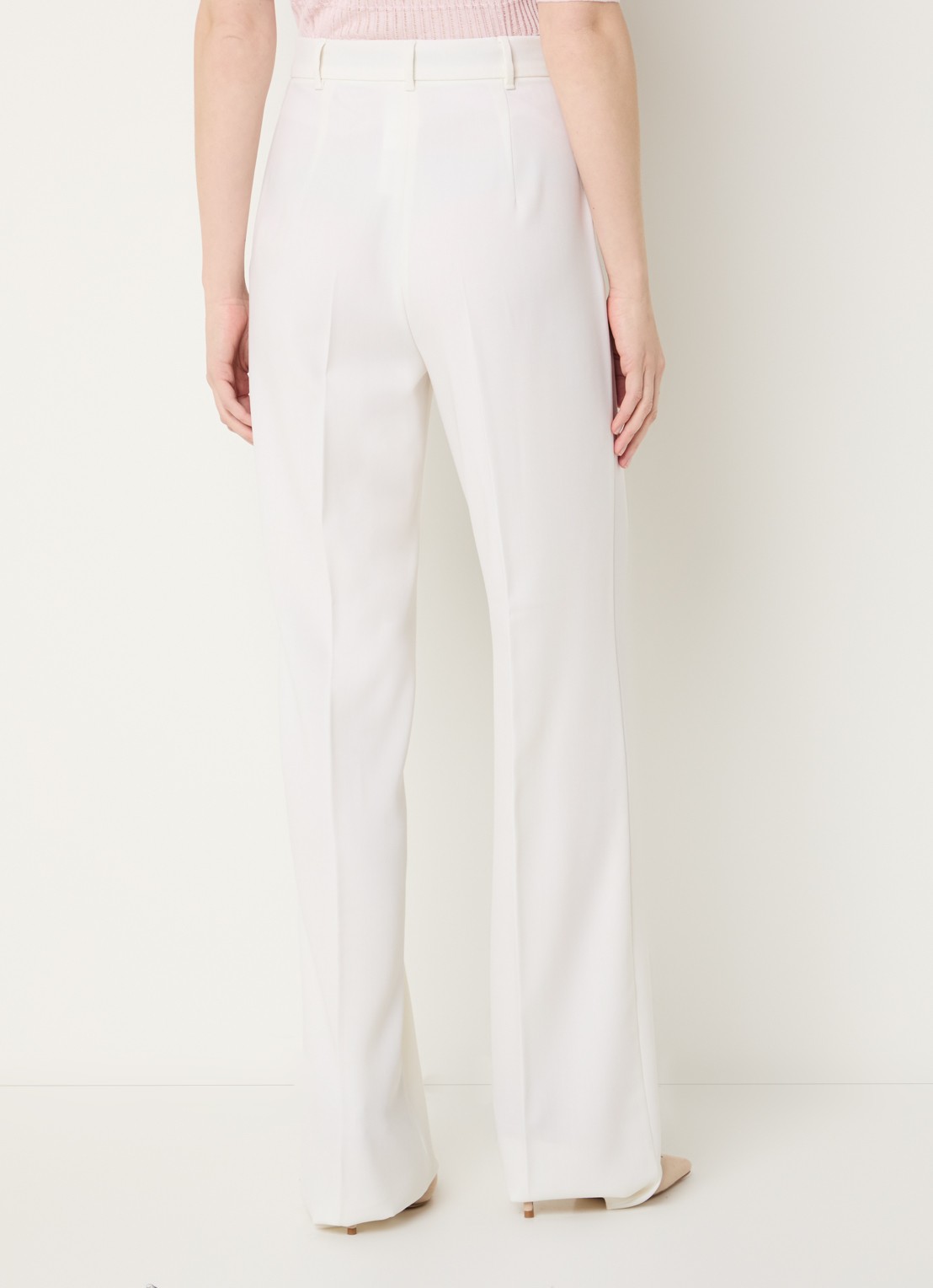 MaxMara Quasar high waist straight fit pantalon van scheerwol met persplooi - achterkant wit