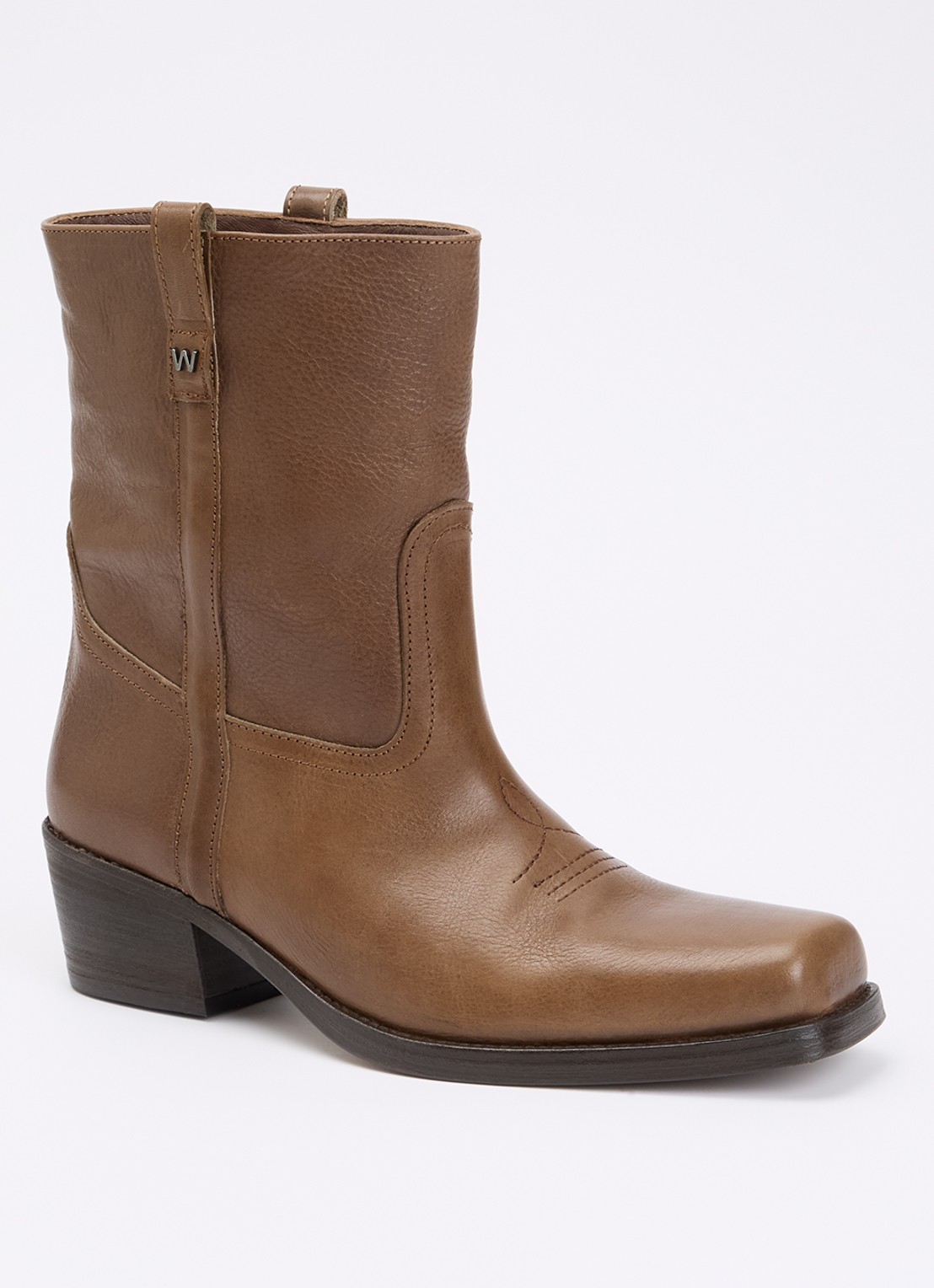 MaxMara Ranch enkellaarsje van leer - voorkant 2 lichtbruin