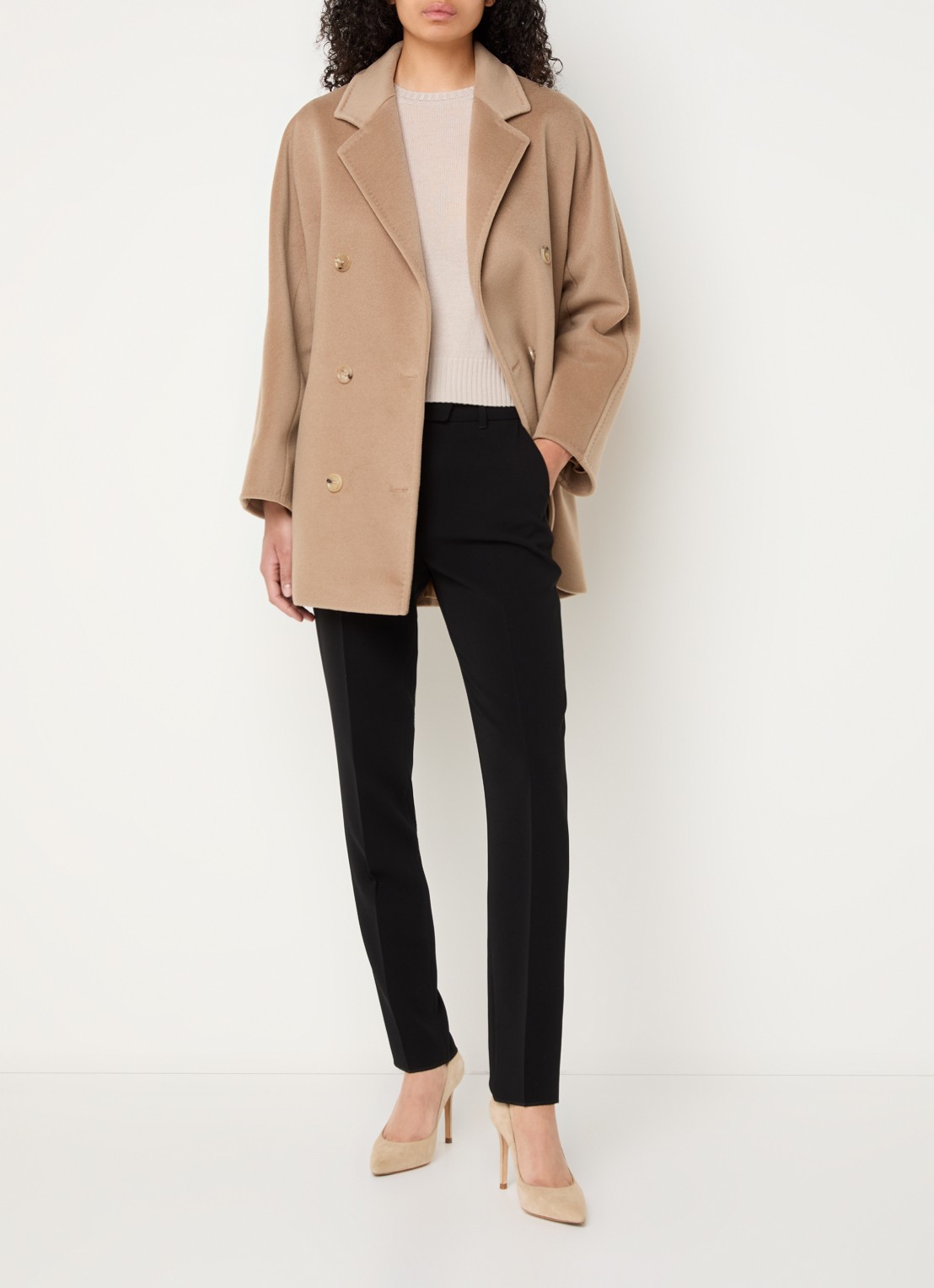 MaxMara Rebus double-breasted mantel in kasjmierblend met steekzakken - voorkant 2 camel